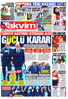 TAKVİM 8 Temmuz 2026 gazete manşeti