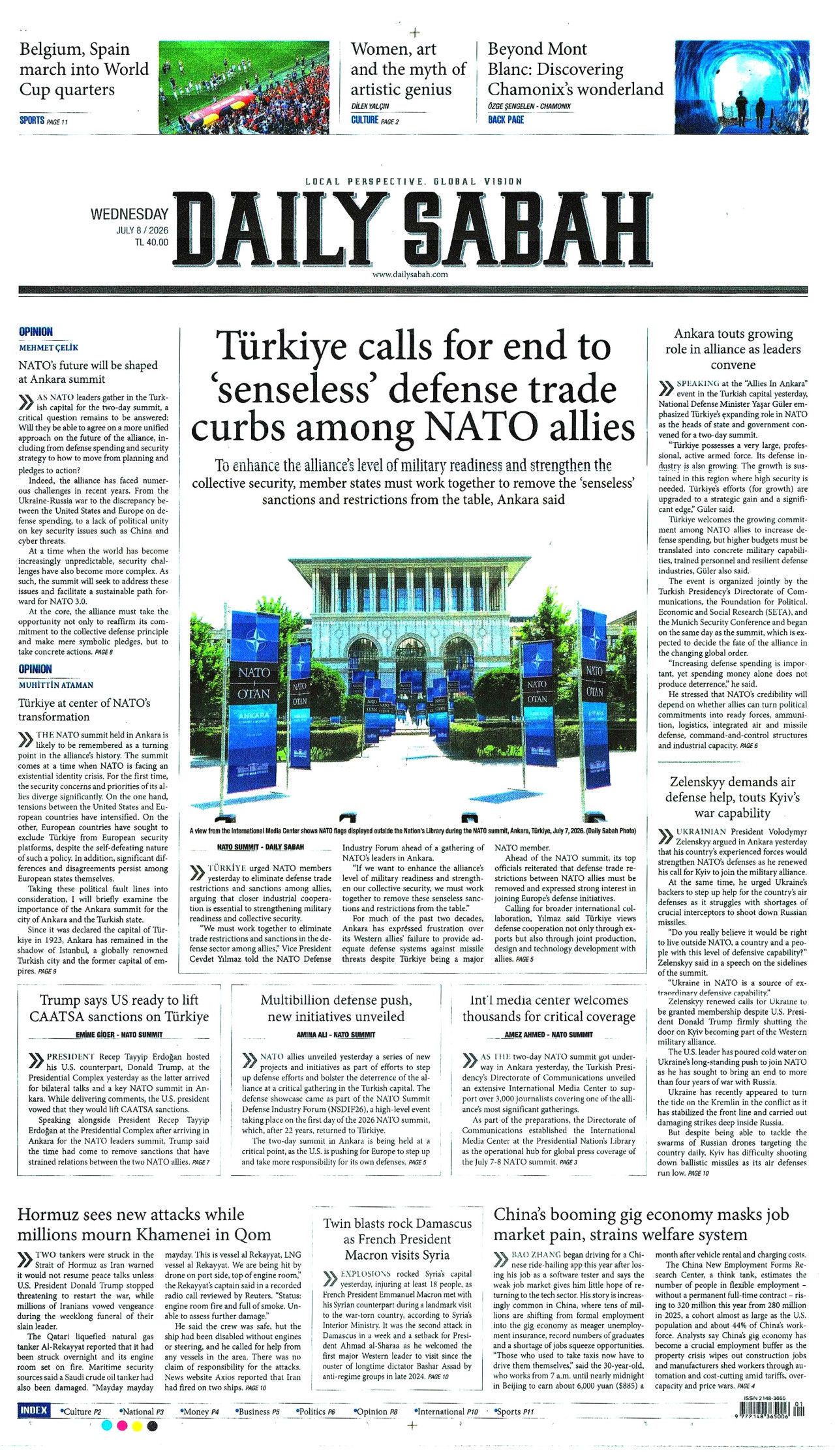 DAİLY SABAH gazetesinin 8 Temmuz 2026 tarihli birinci sayfası