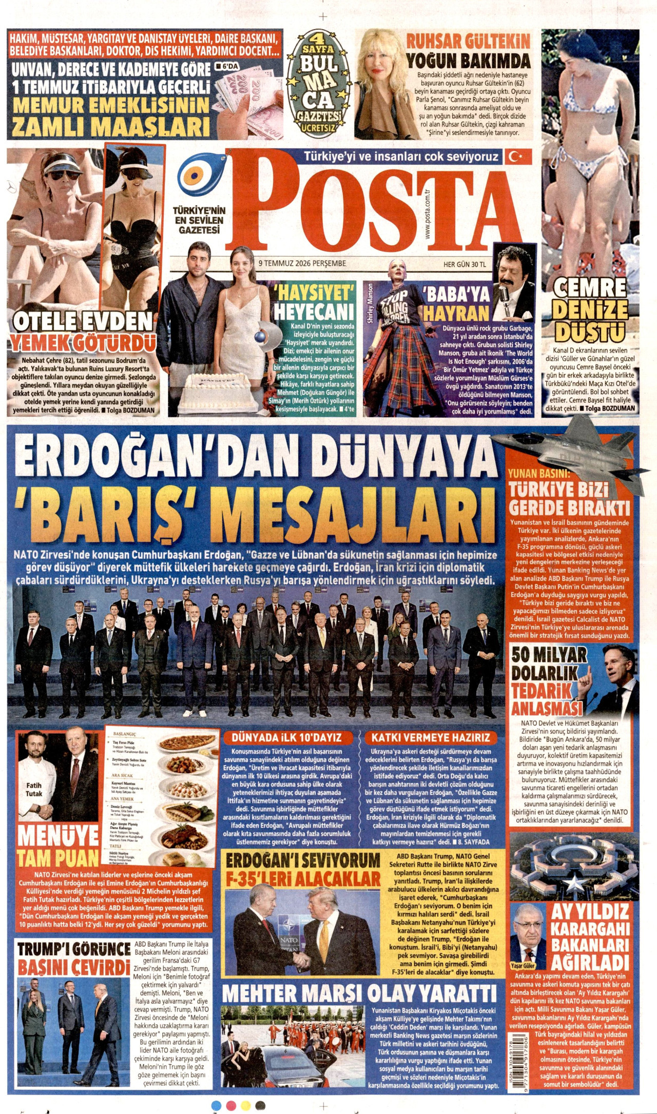 POSTA gazetesinin 9 Temmuz 2026 tarihli birinci sayfası