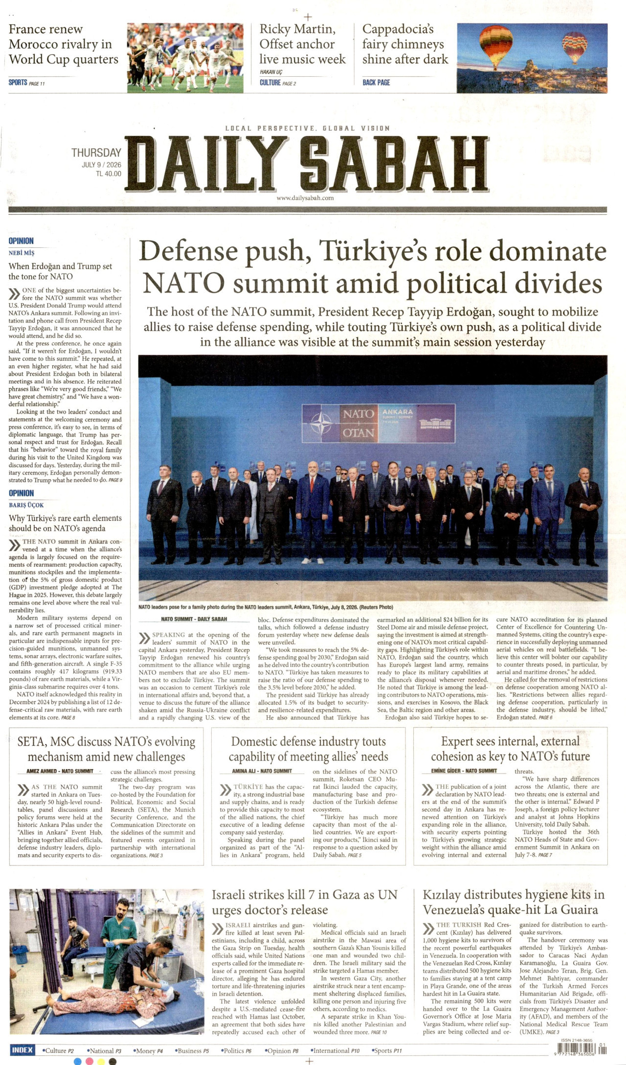 DAİLY SABAH gazetesinin 9 Temmuz 2026 tarihli birinci sayfası