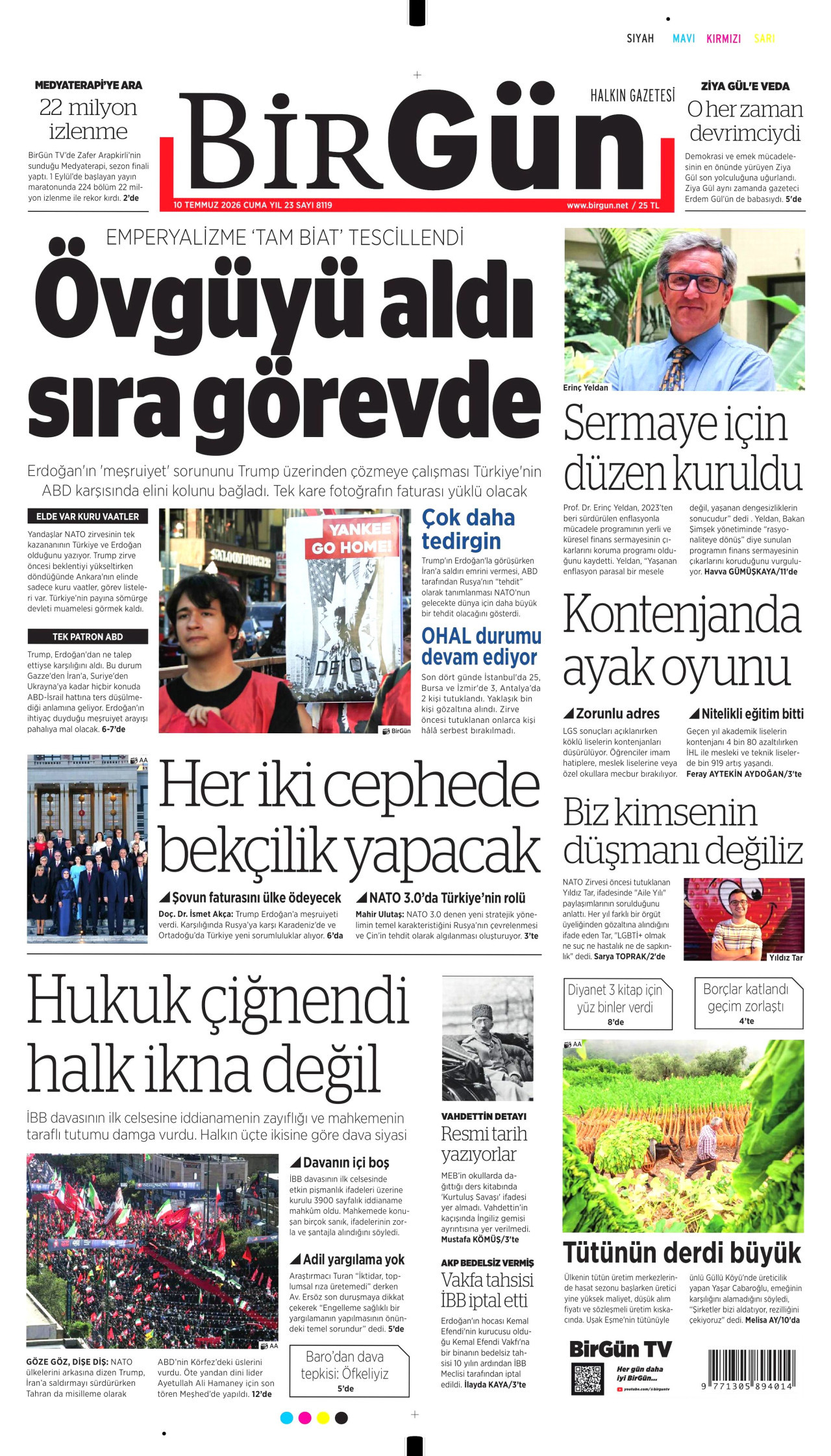 BİRGÜN gazetesinin 10 Temmuz 2026 tarihli birinci sayfası