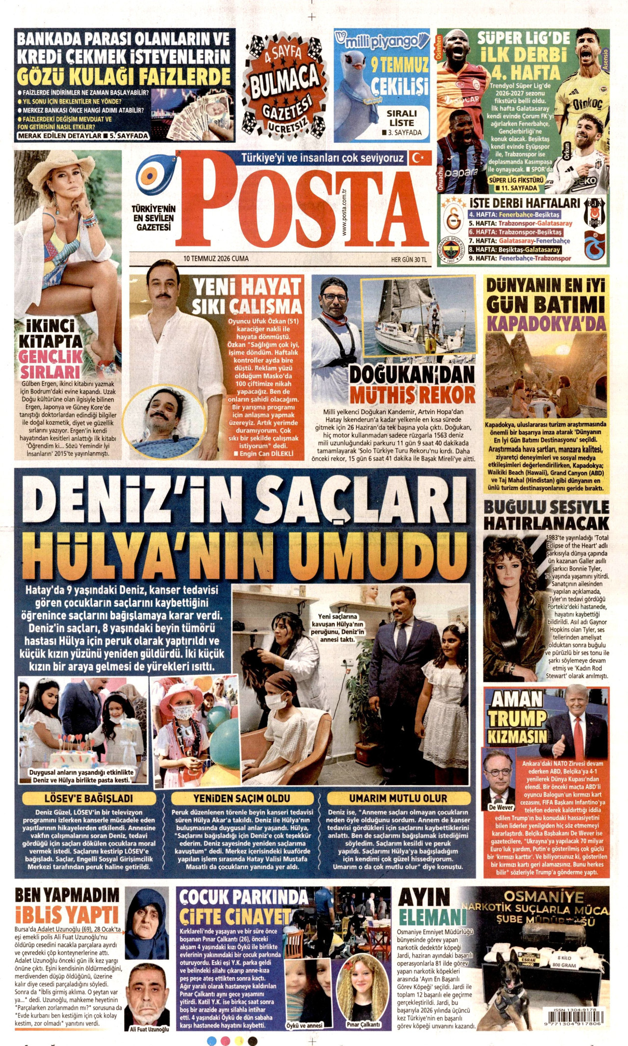 POSTA gazetesinin 10 Temmuz 2026 tarihli birinci sayfası