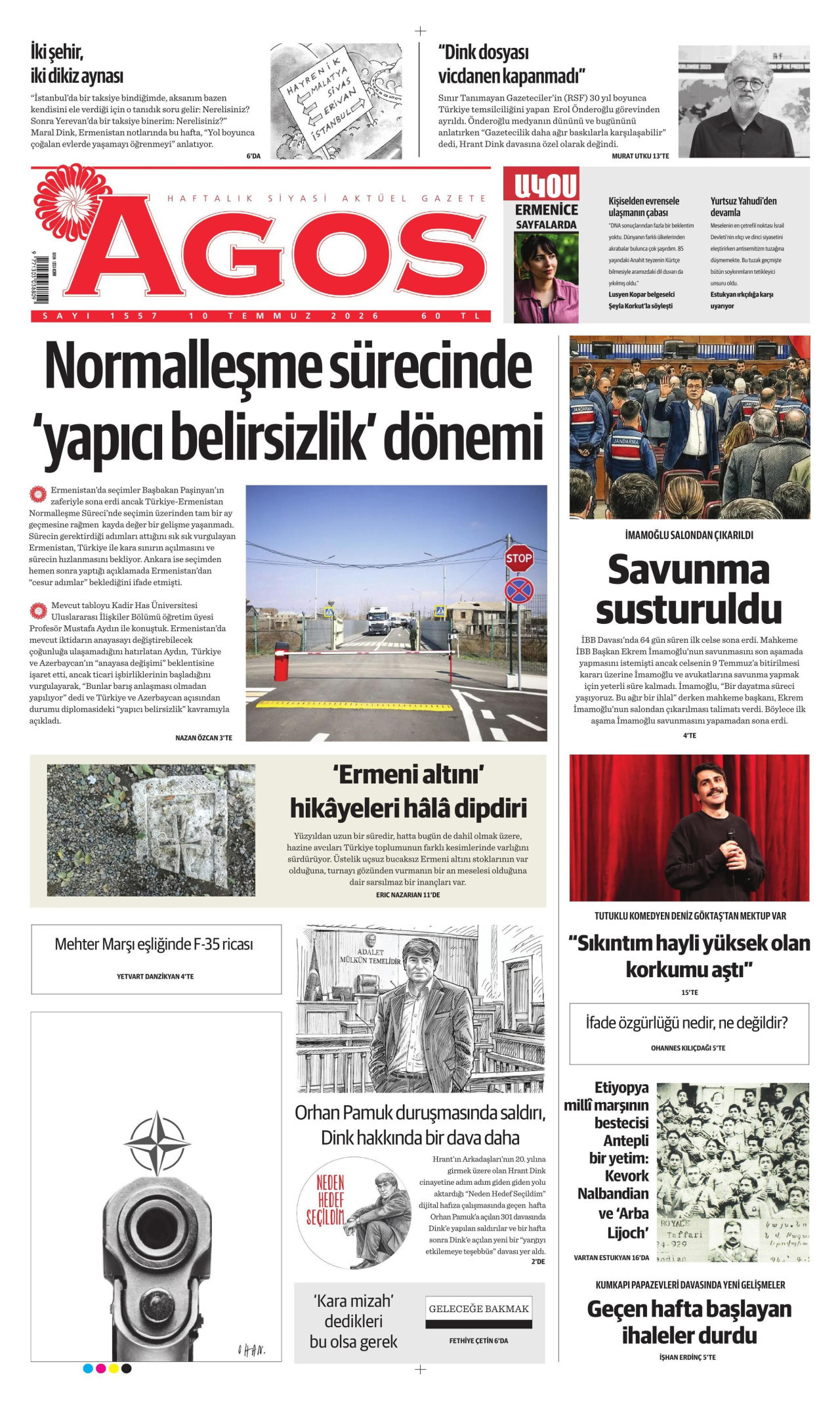 AGOS gazetesinin 10 Temmuz 2026 tarihli birinci sayfası