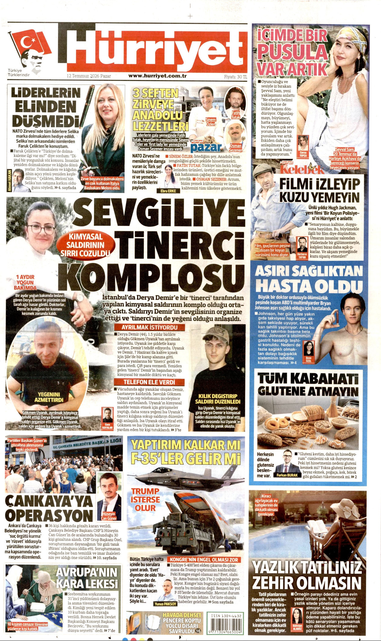 HÜRRİYET gazetesinin 12 Temmuz 2026 tarihli birinci sayfası