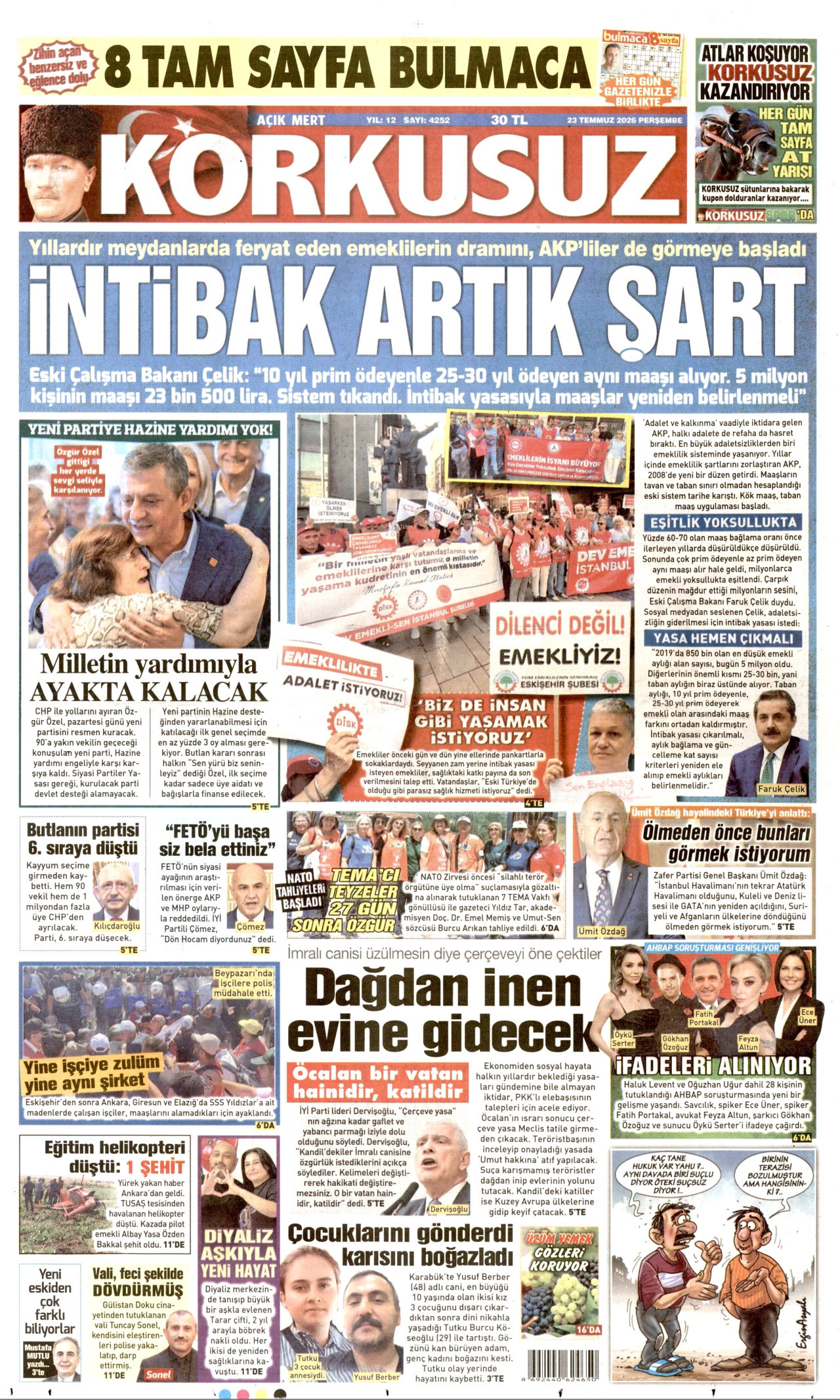 KORKUSUZ gazetesinin 23 Temmuz 2026 tarihli birinci sayfası