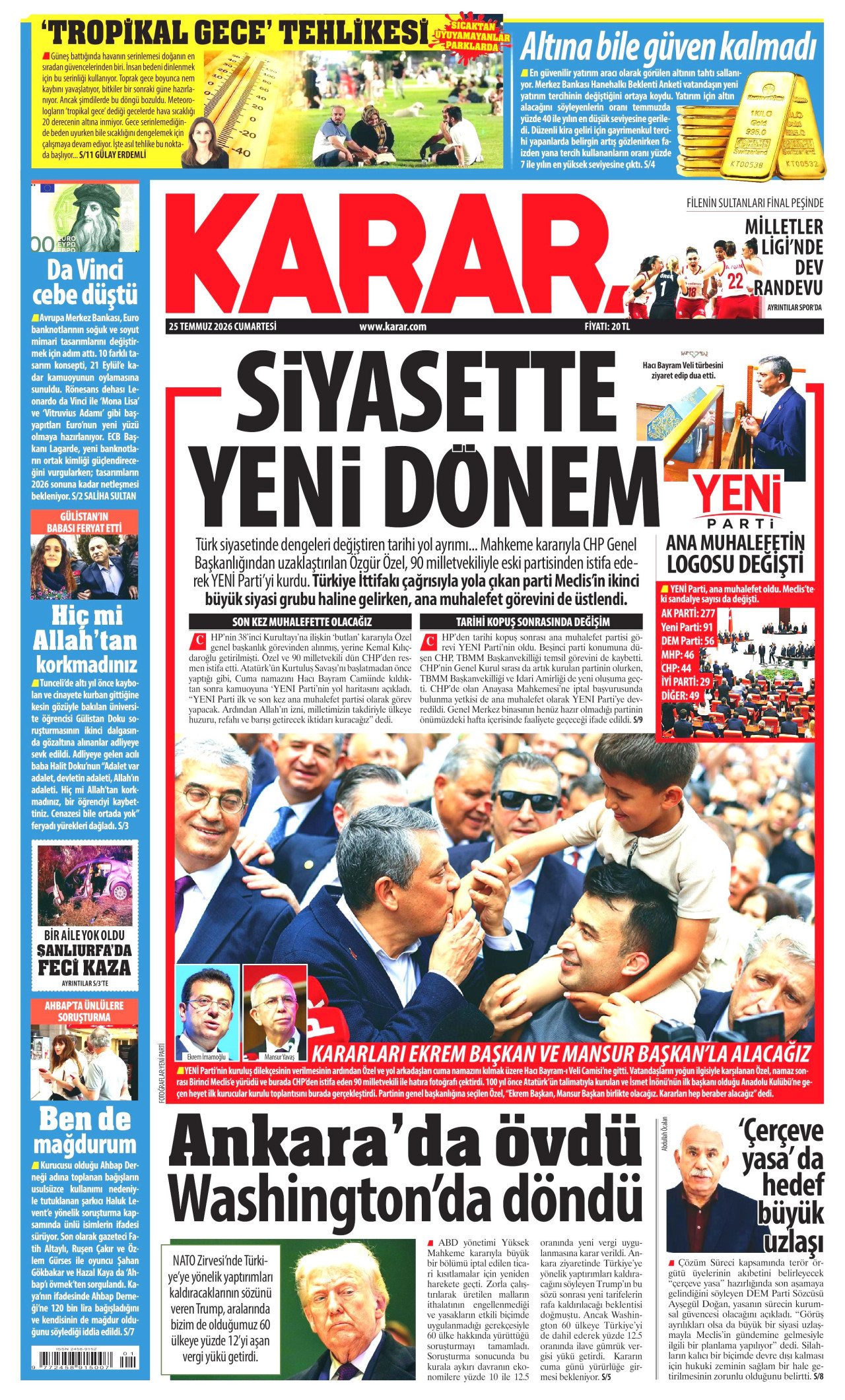 KARAR gazetesinin 25 Temmuz 2026 tarihli birinci sayfası