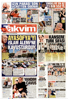 TAKVİM 25 Temmuz 2026 gazete manşeti