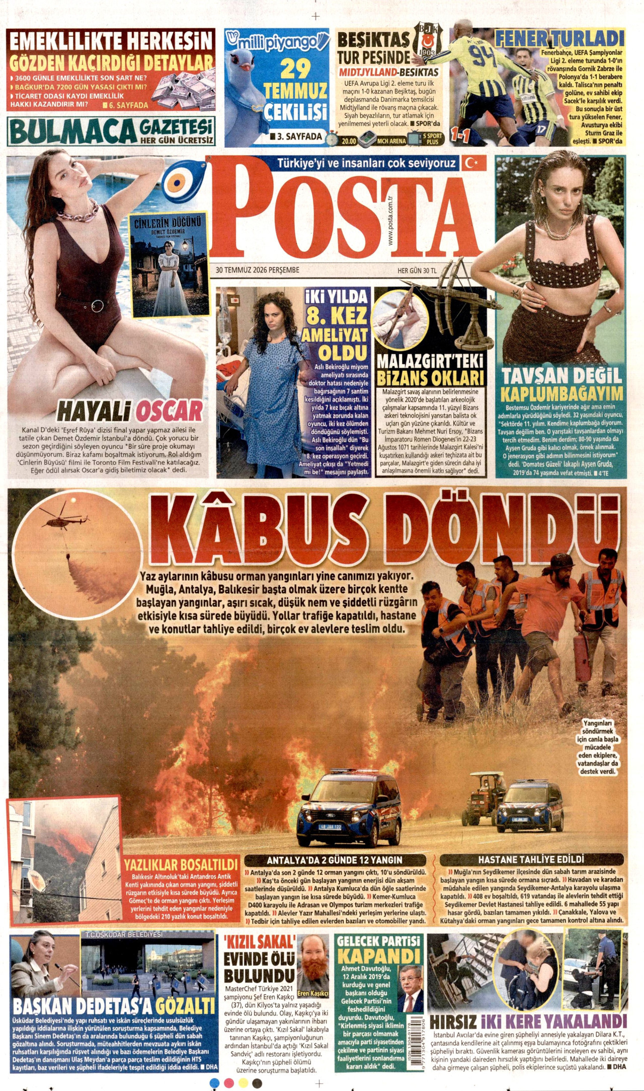 POSTA gazetesinin 30 Temmuz 2026 tarihli birinci sayfası