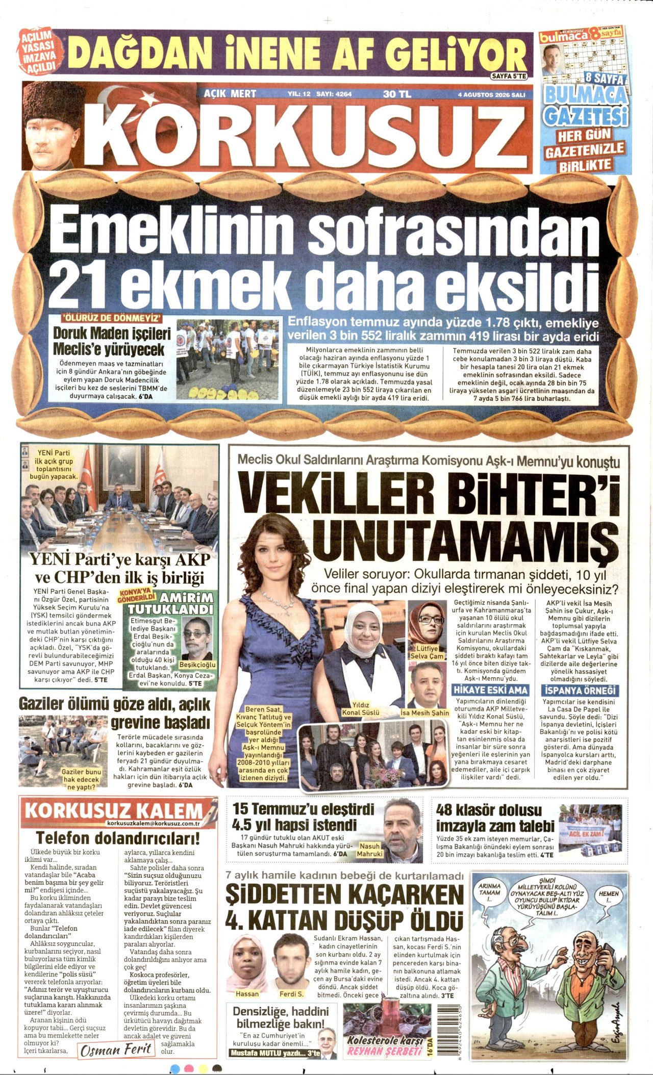 KORKUSUZ gazetesinin 4 Ağustos 2026 tarihli birinci sayfası