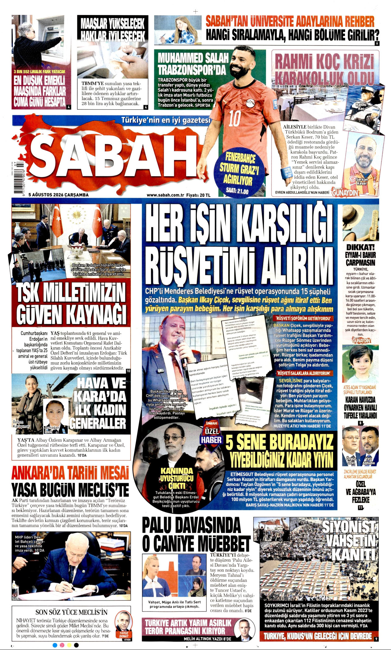 SABAH gazetesinin 5 Ağustos 2026 tarihli birinci sayfası