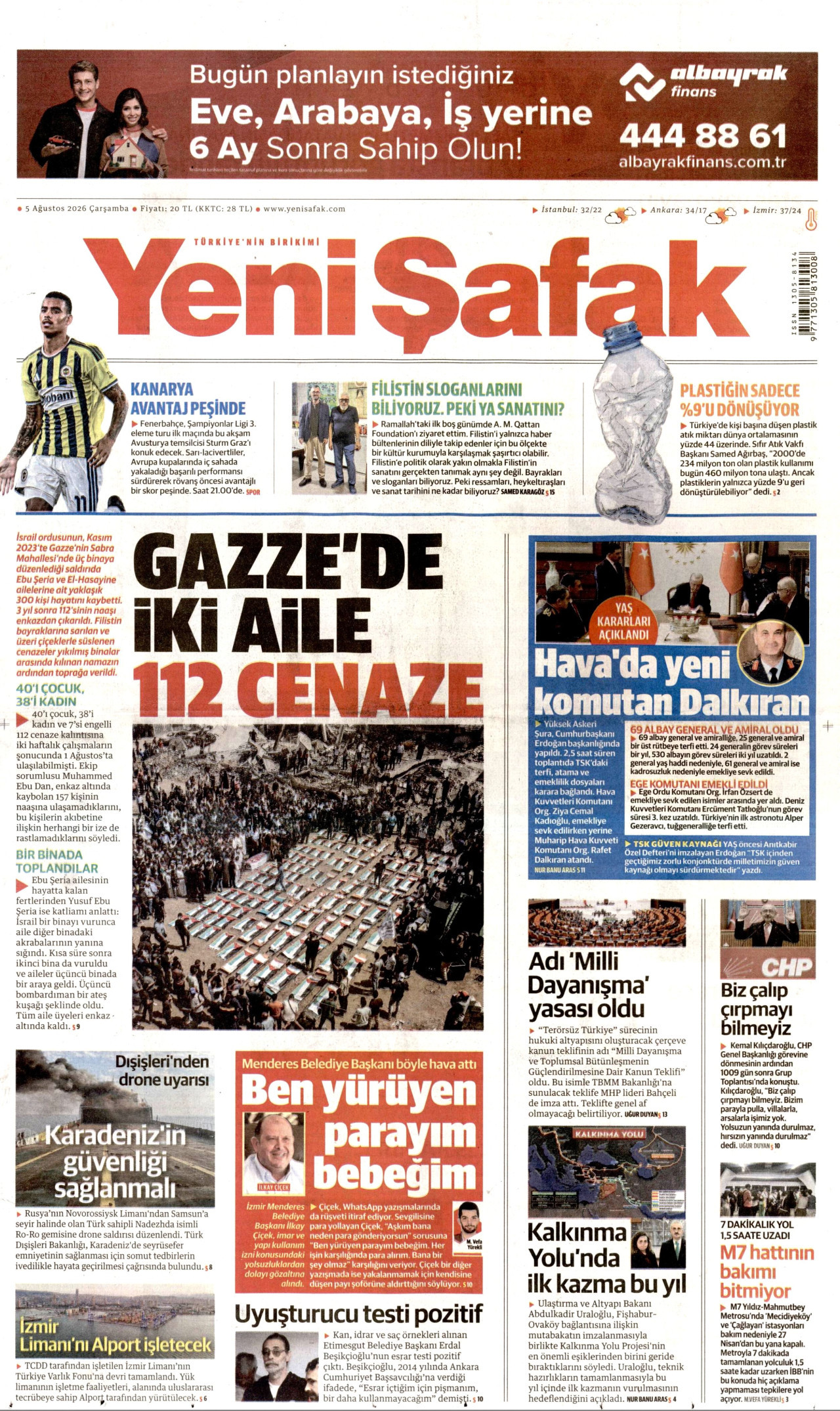 YENİ ŞAFAK gazetesinin 5 Ağustos 2026 tarihli birinci sayfası