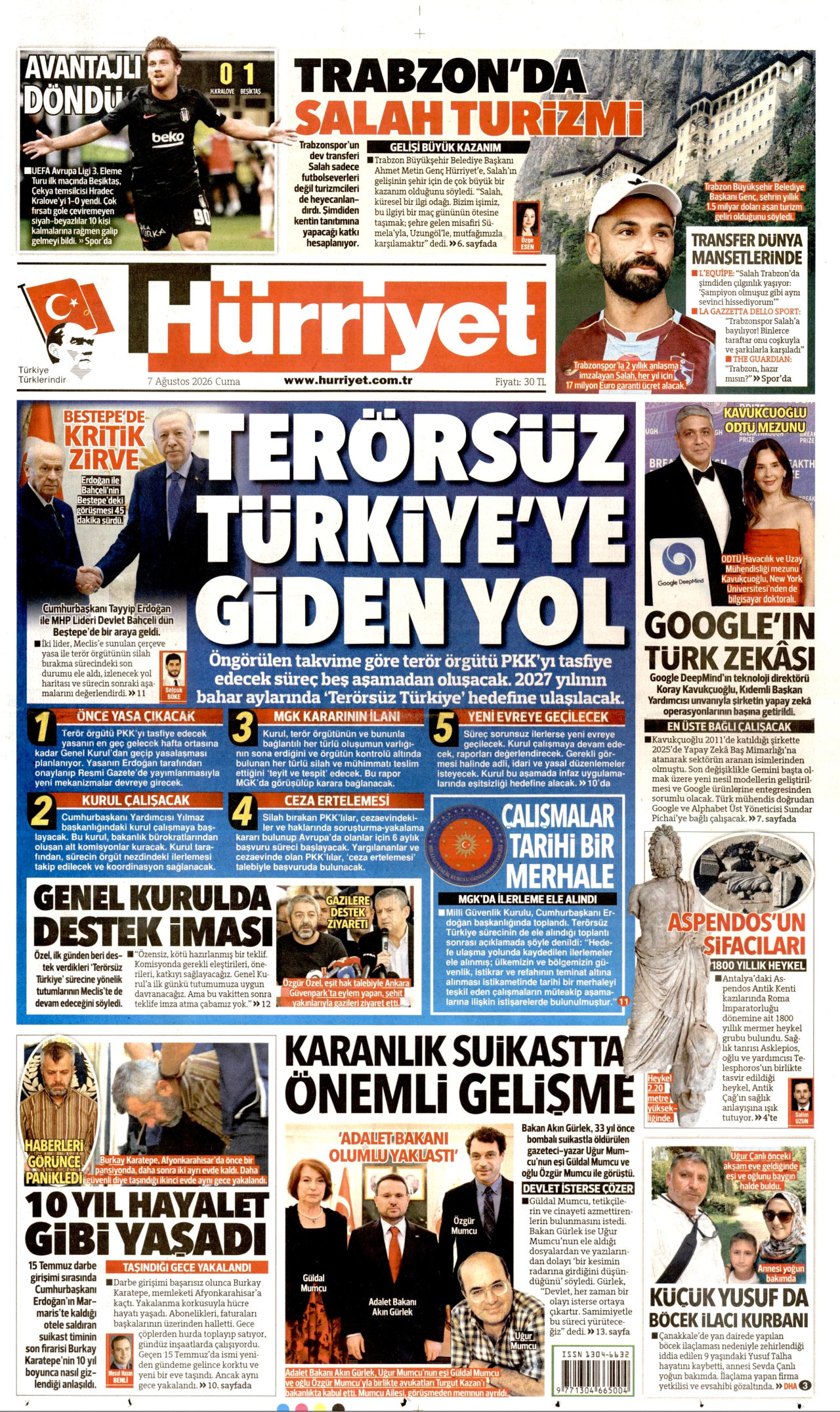 HÜRRİYET gazetesinin 7 Ağustos 2026 tarihli birinci sayfası