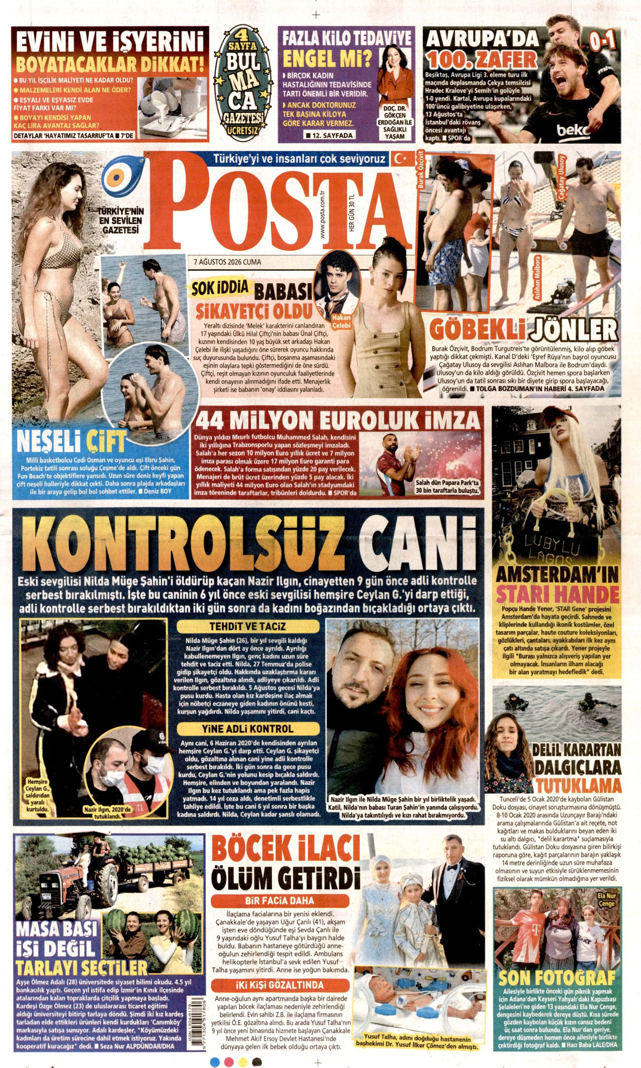 POSTA gazetesinin 7 Ağustos 2026 tarihli birinci sayfası
