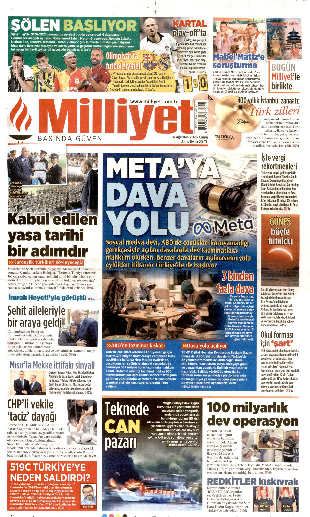 AKŞAM 14 Ağustos 2026 Gazete Manşeti Büyük
