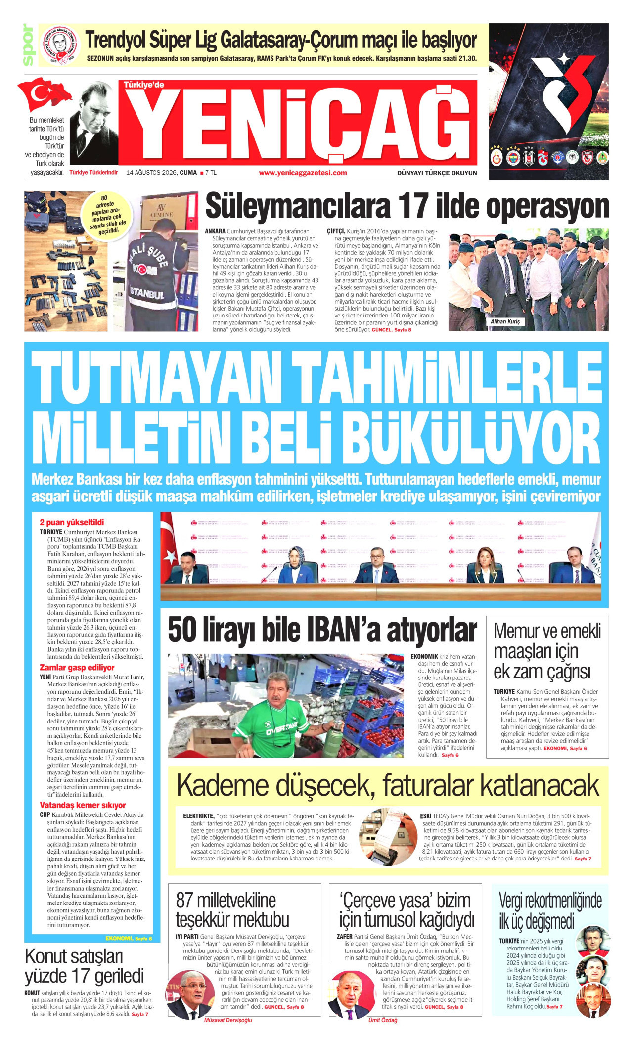 YENİBİRLİK 14 Ağustos 2026 Gazete Manşeti Büyük