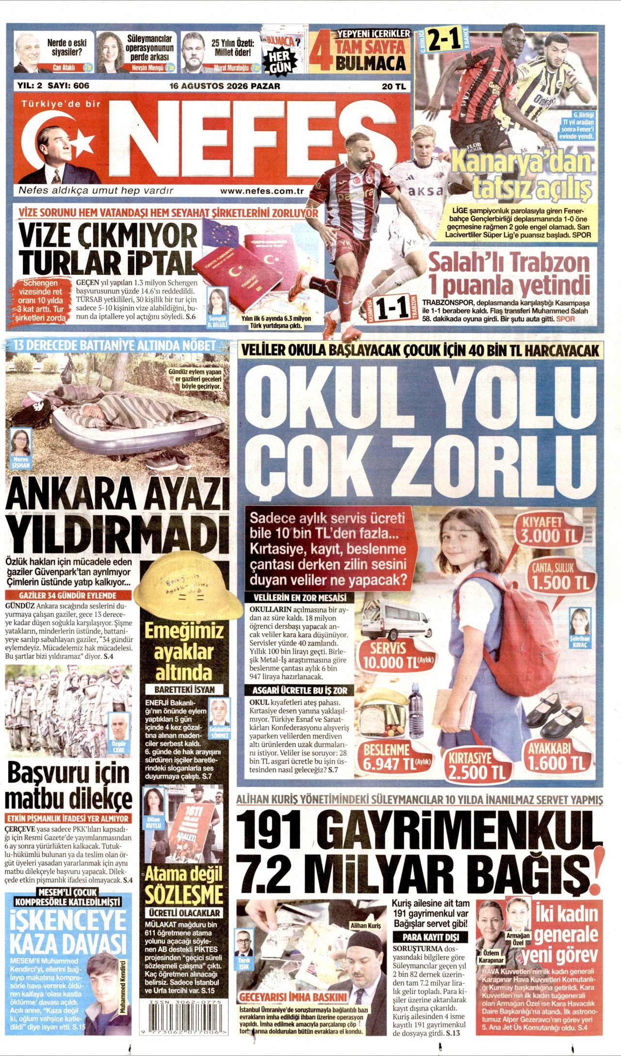 NEFES 16 Ağustos 2026 Gazete Manşeti Büyük