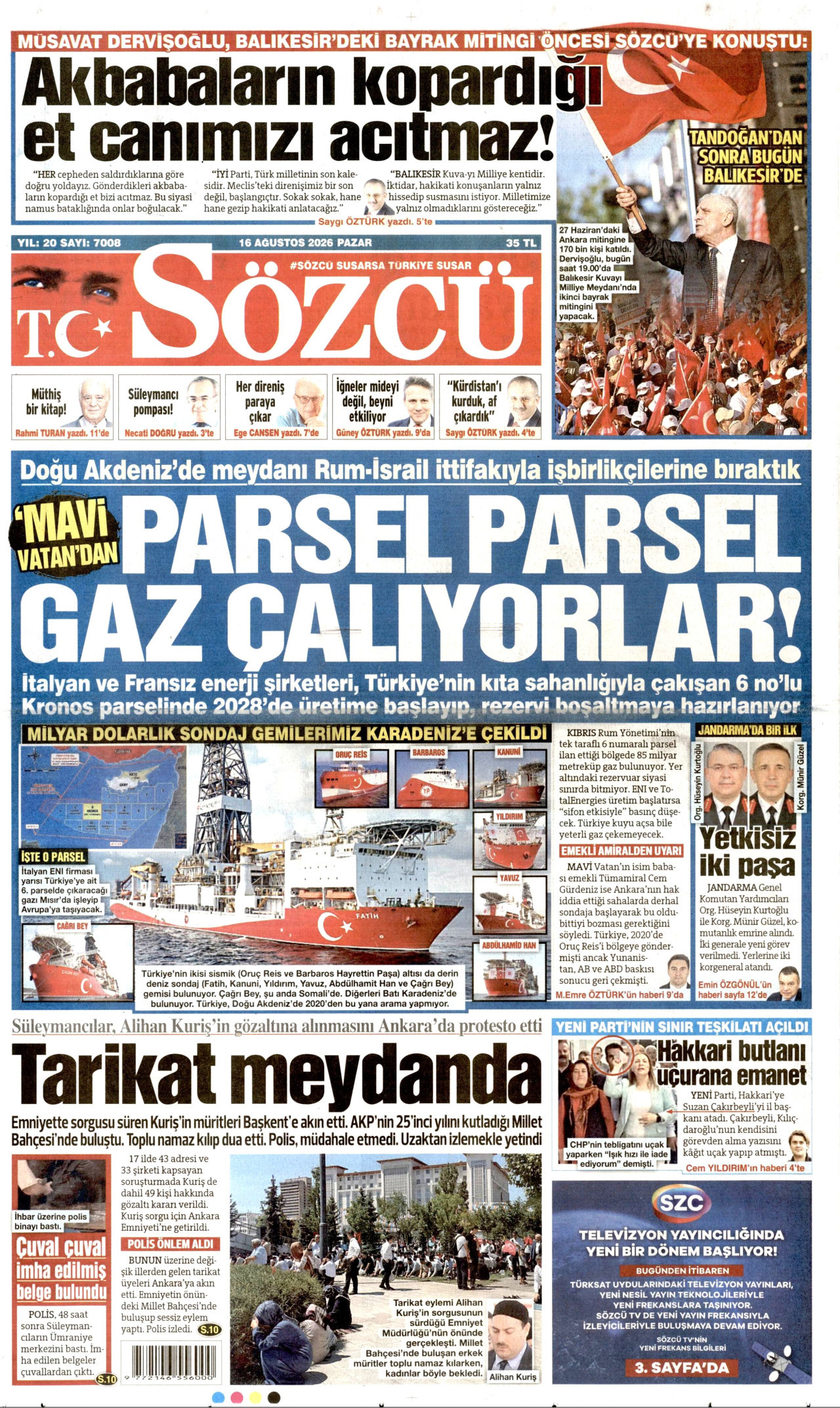 SÖZCÜ 16 Ağustos 2026 Gazete Manşeti Büyük