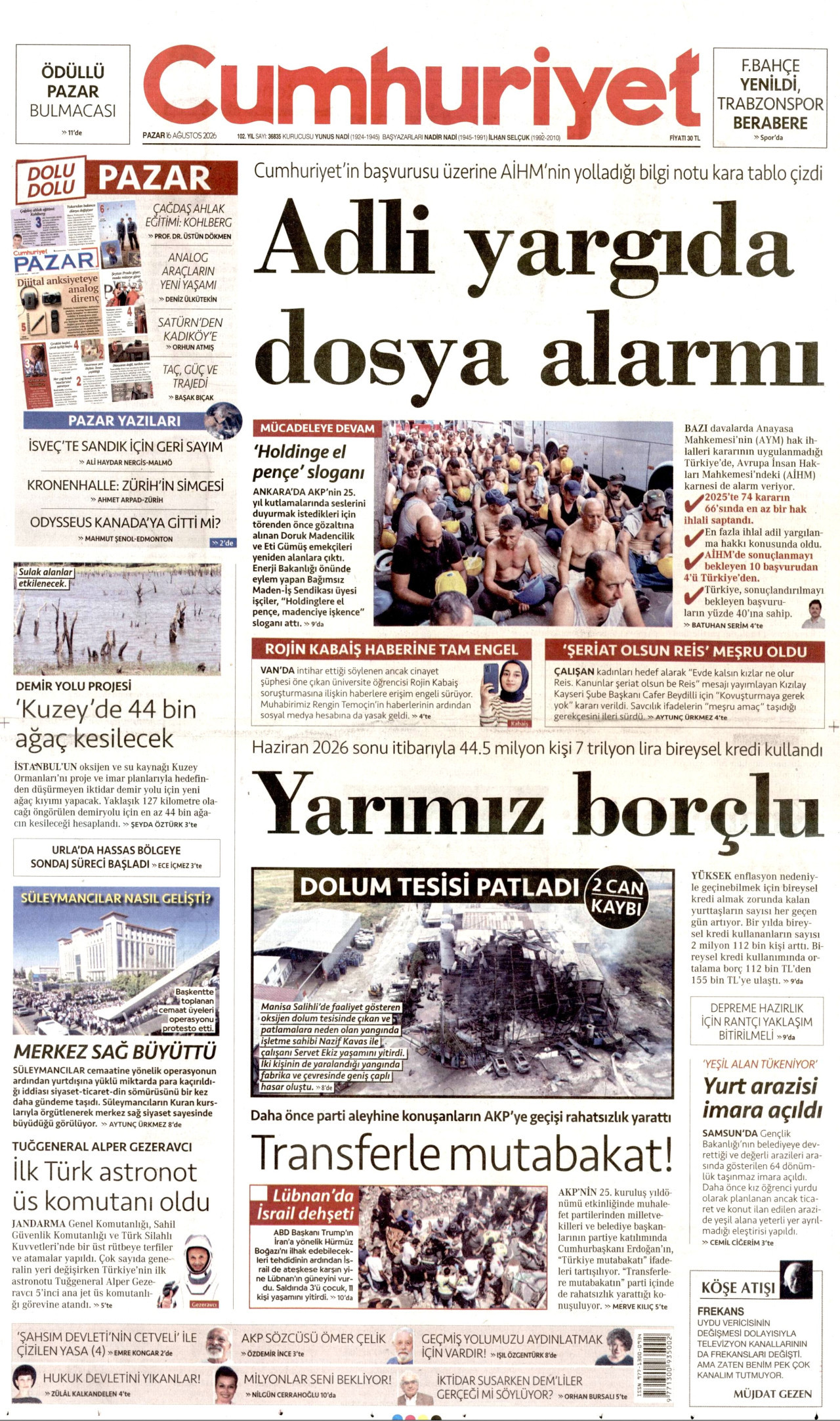 CUMHURİYET 16 Ağustos 2026 Gazete Manşeti Büyük