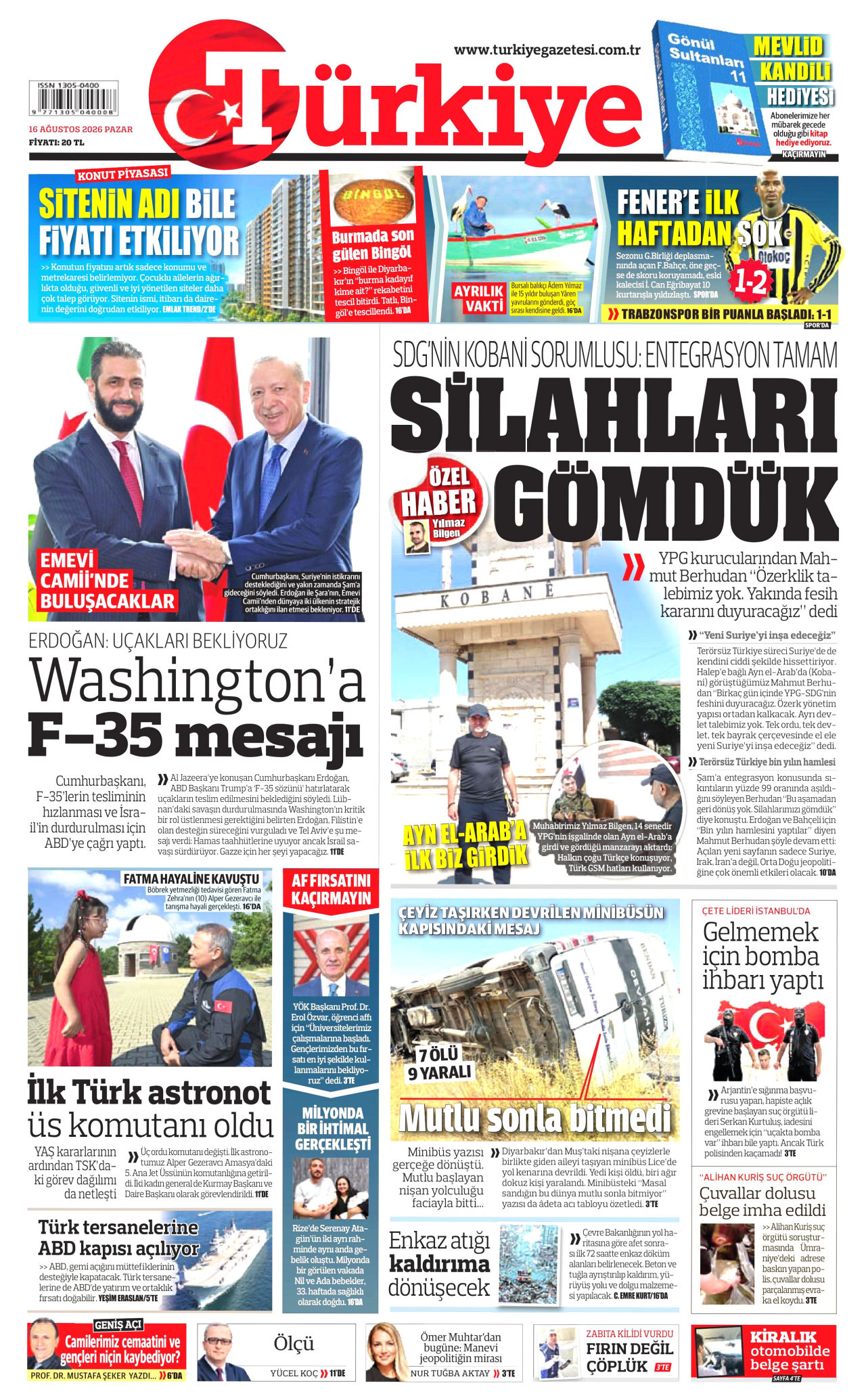 TÜRKİYE GAZETESİ 16 Ağustos 2026 Gazete Manşeti Büyük