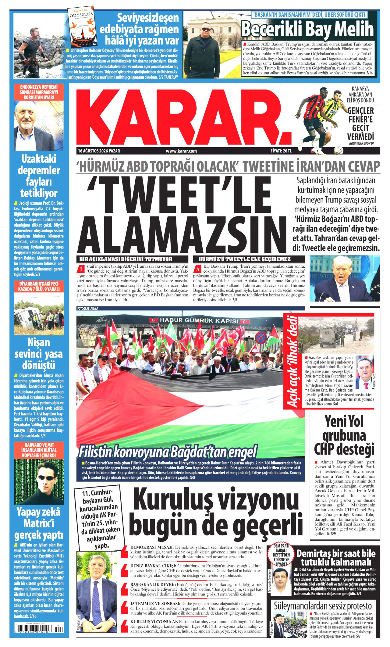 KARAR 16 Ağustos 2026 Gazete Manşeti Büyük