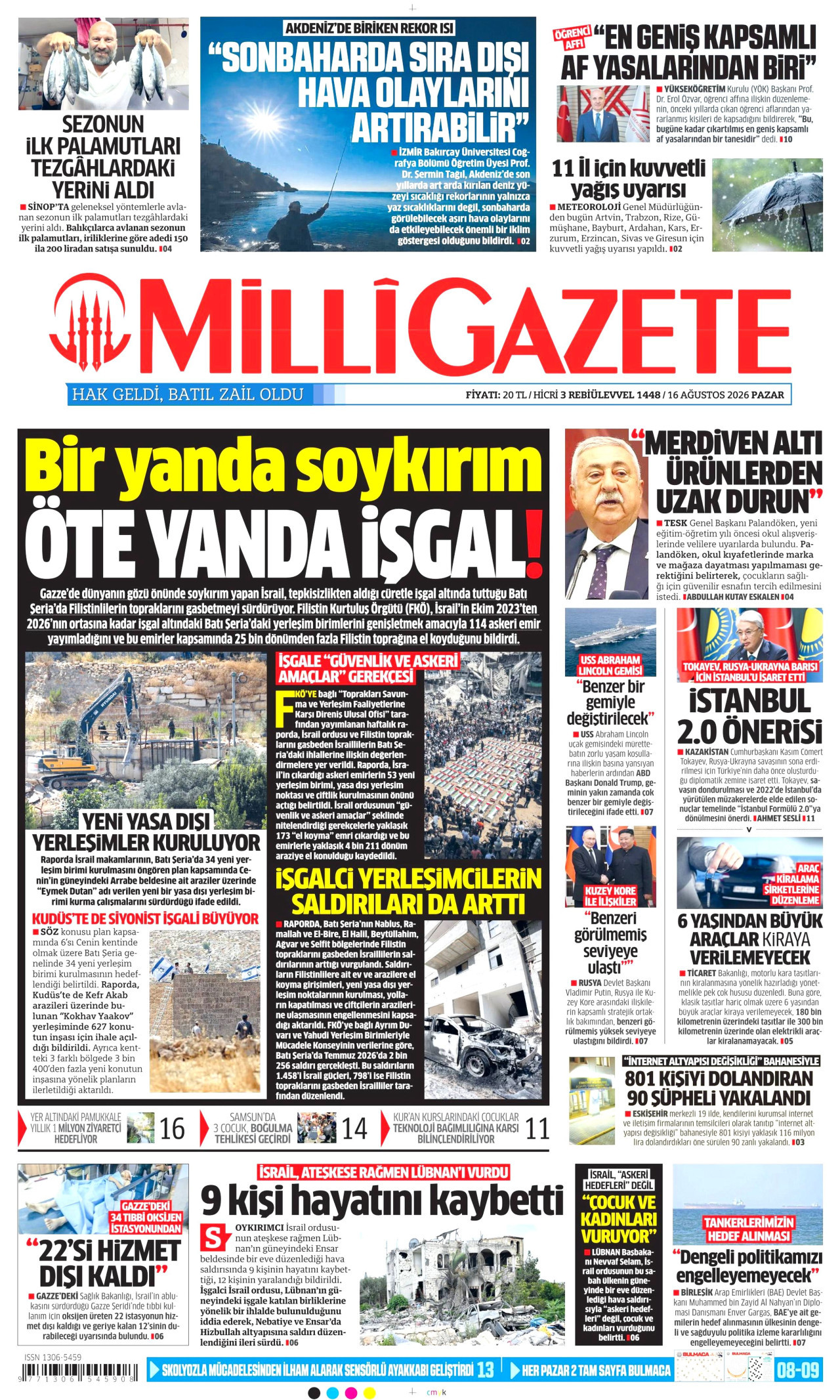 MİLLİ GAZETE 16 Ağustos 2026 Gazete Manşeti Büyük