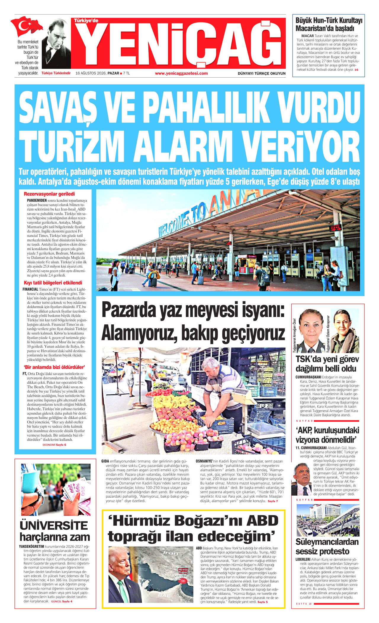 YENİÇAĞ 16 Ağustos 2026 Gazete Manşeti Büyük