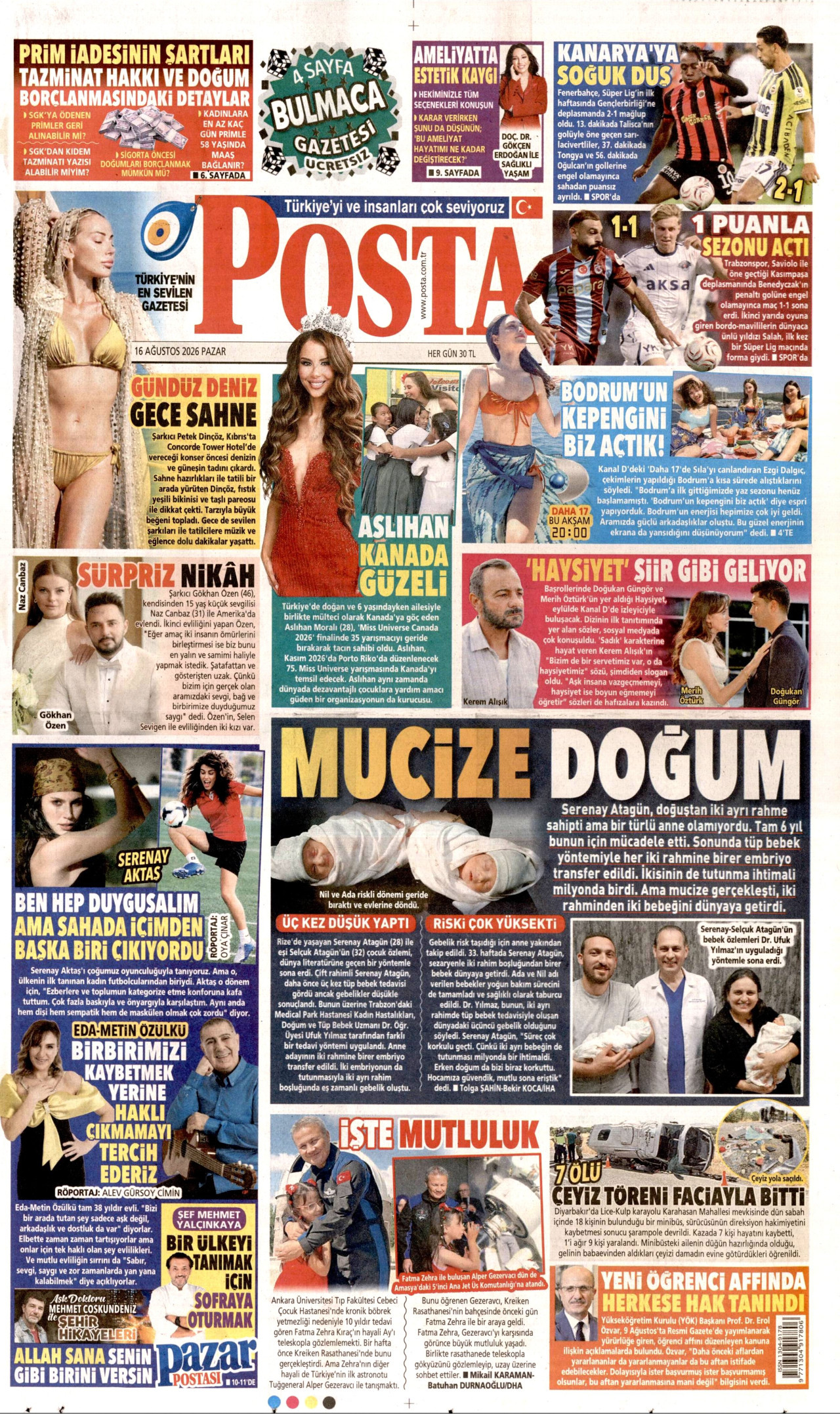 TAKVİM 16 Ağustos 2026 Gazete Manşeti Büyük