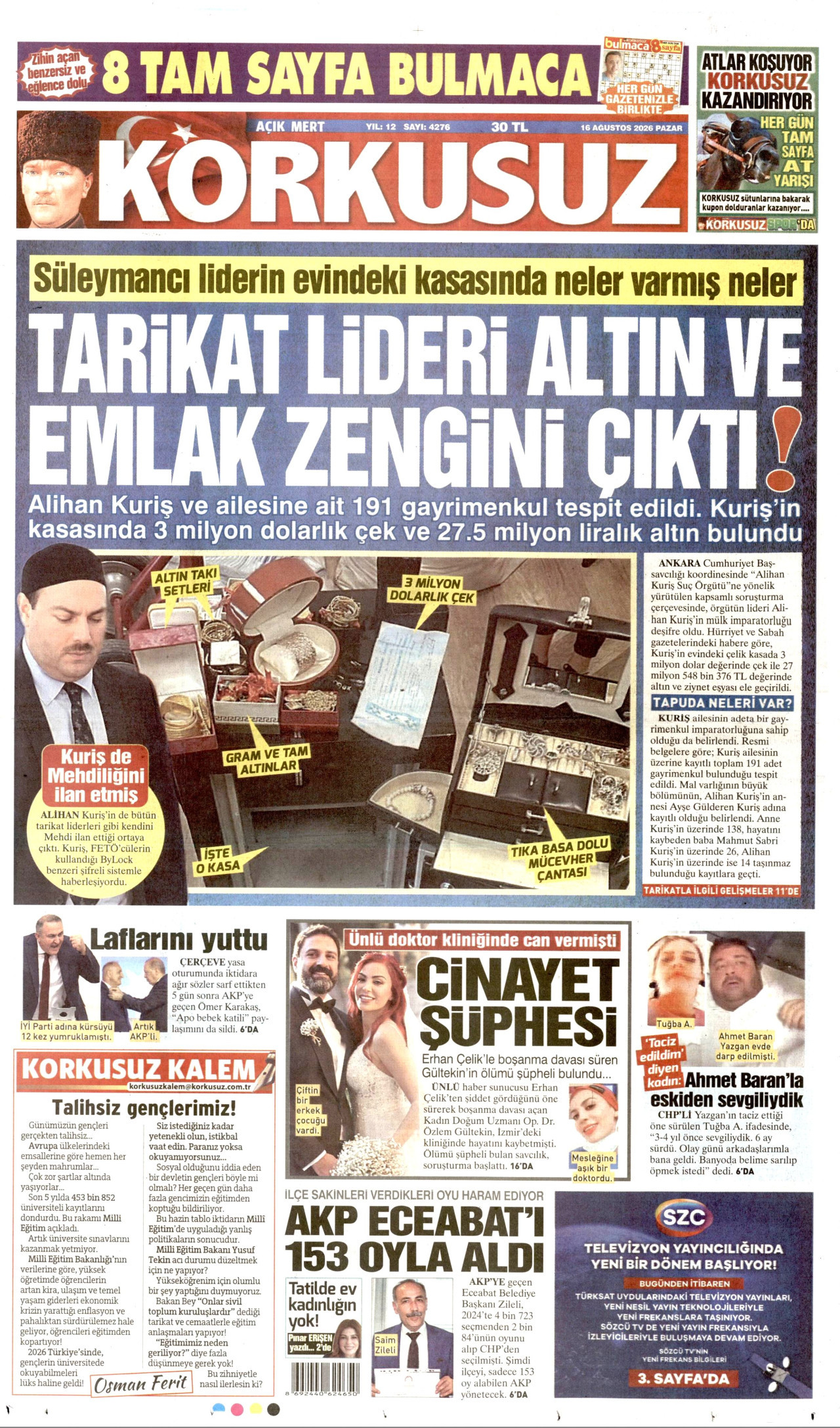TAVIR GAZETESİ 16 Ağustos 2026 Gazete Manşeti Büyük