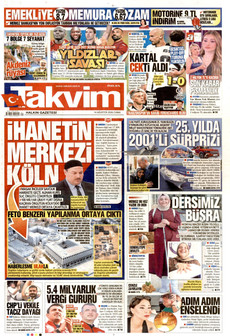 TAKVİM 14 Ağustos 2026 gazete manşeti
