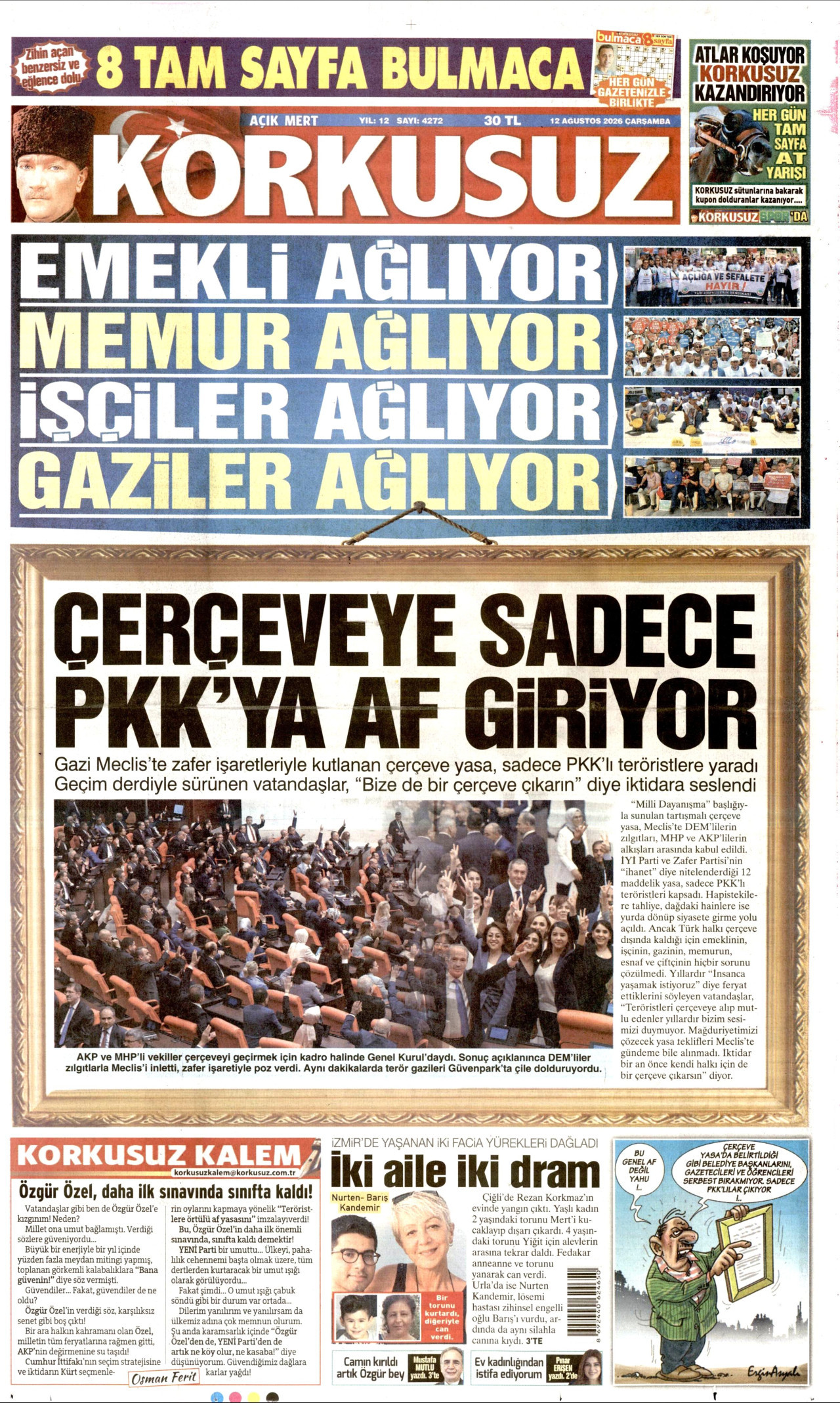 KORKUSUZ gazetesinin 12 Ağustos 2026 tarihli birinci sayfası