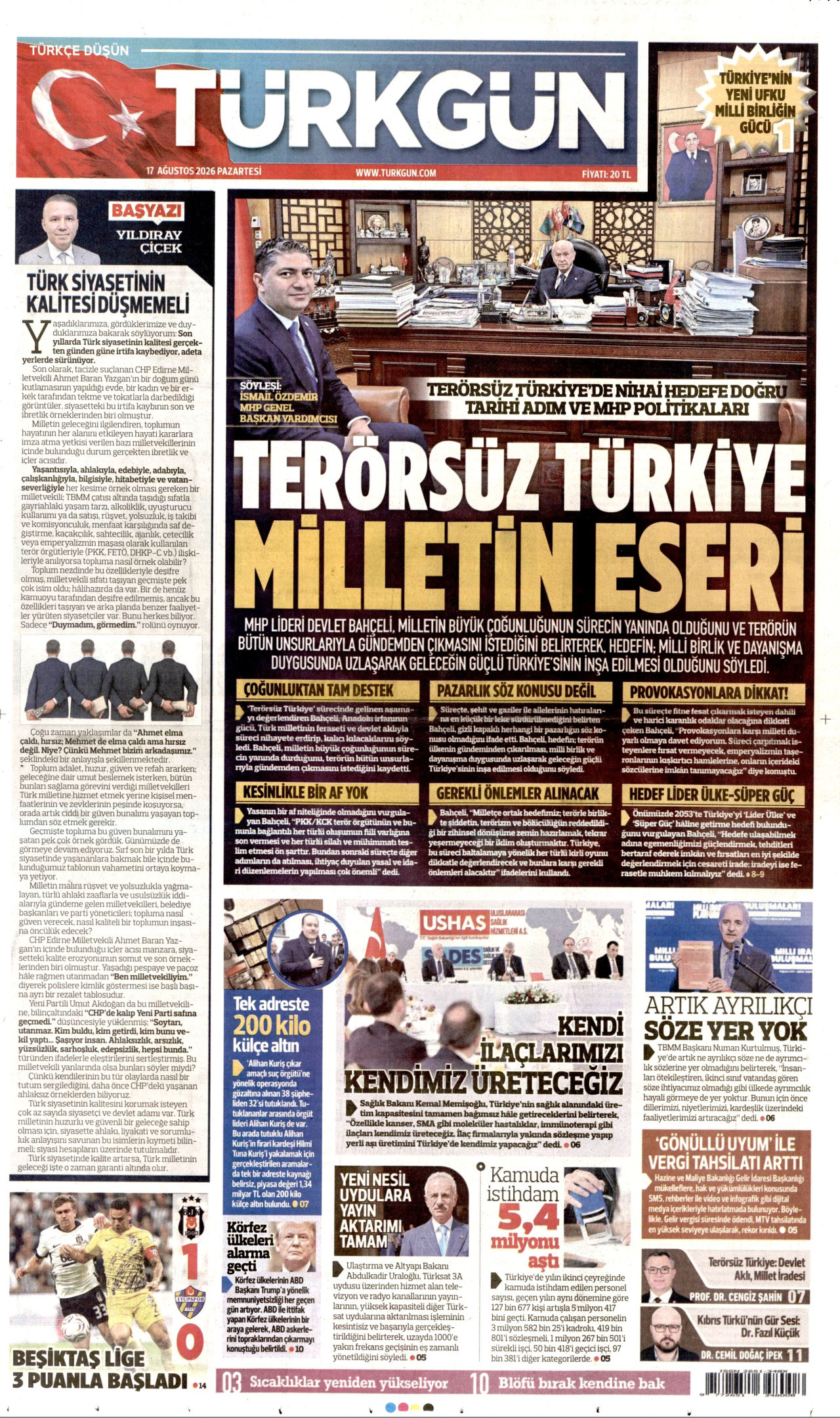 TÜRKGÜN 17 Ağustos 2026 Gazete Manşeti Büyük