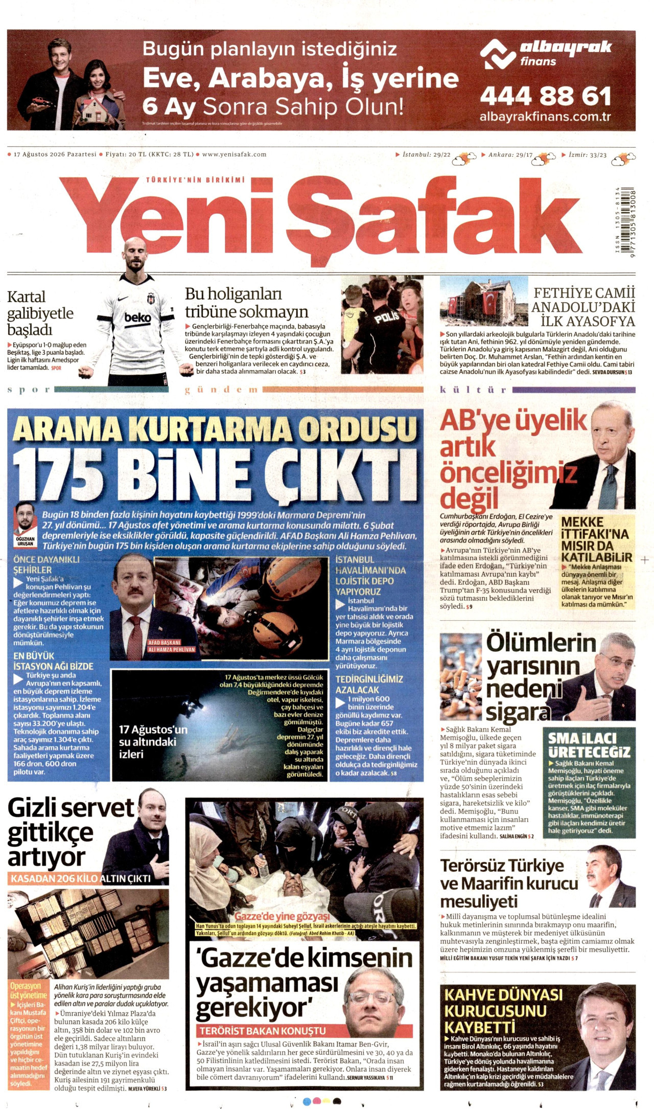 YENİ ŞAFAK 17 Ağustos 2026 Gazete Manşeti Büyük
