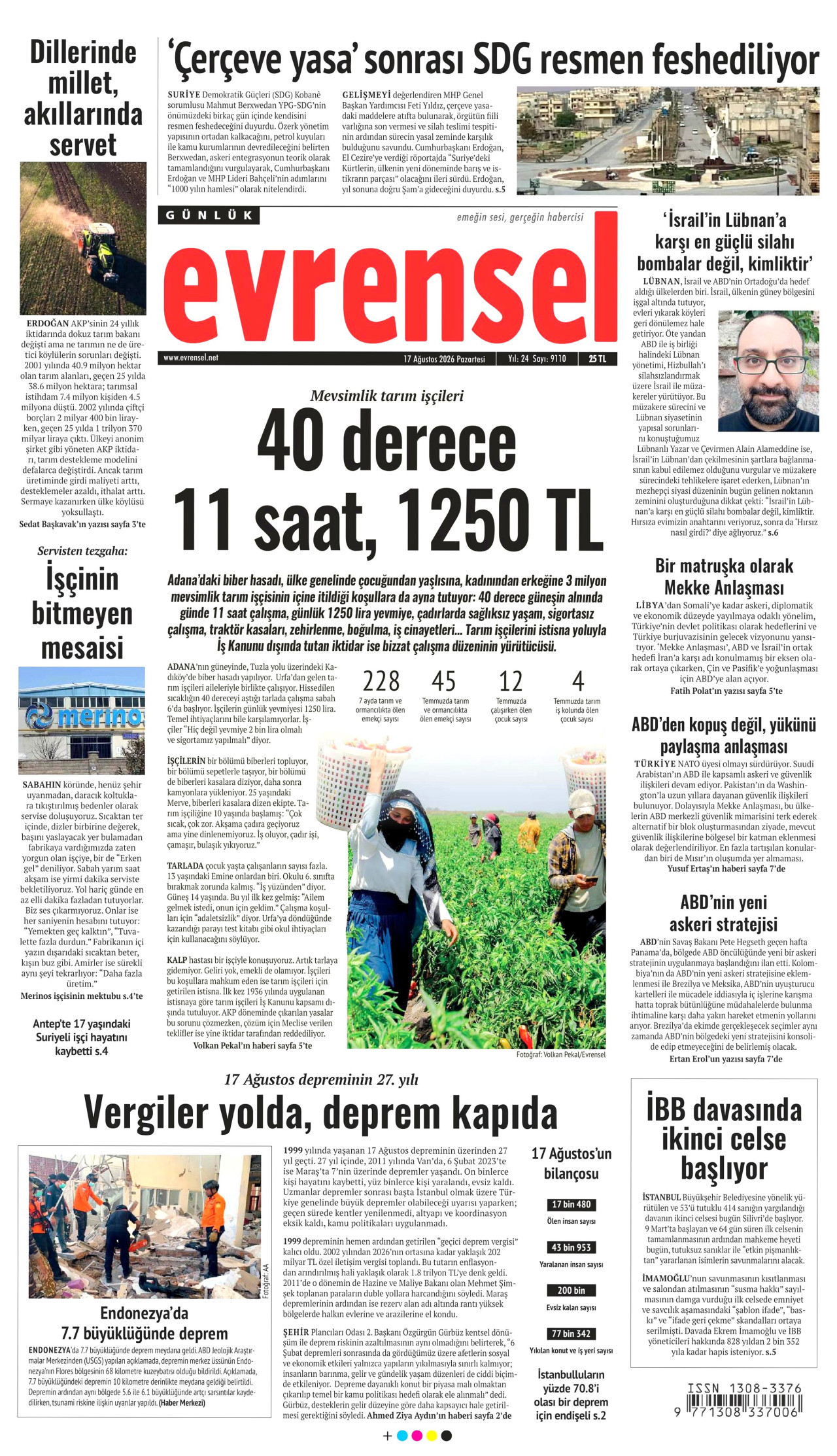 EVRENSEL 17 Ağustos 2026 Gazete Manşeti Büyük