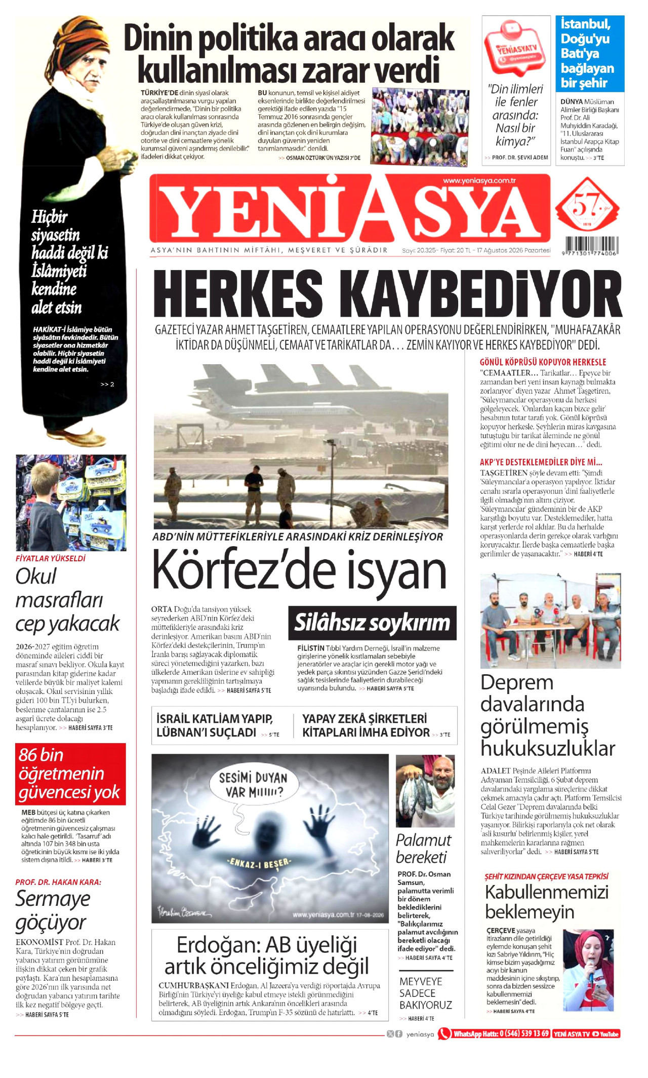 YENİ ASYA 17 Ağustos 2026 Gazete Manşeti Büyük