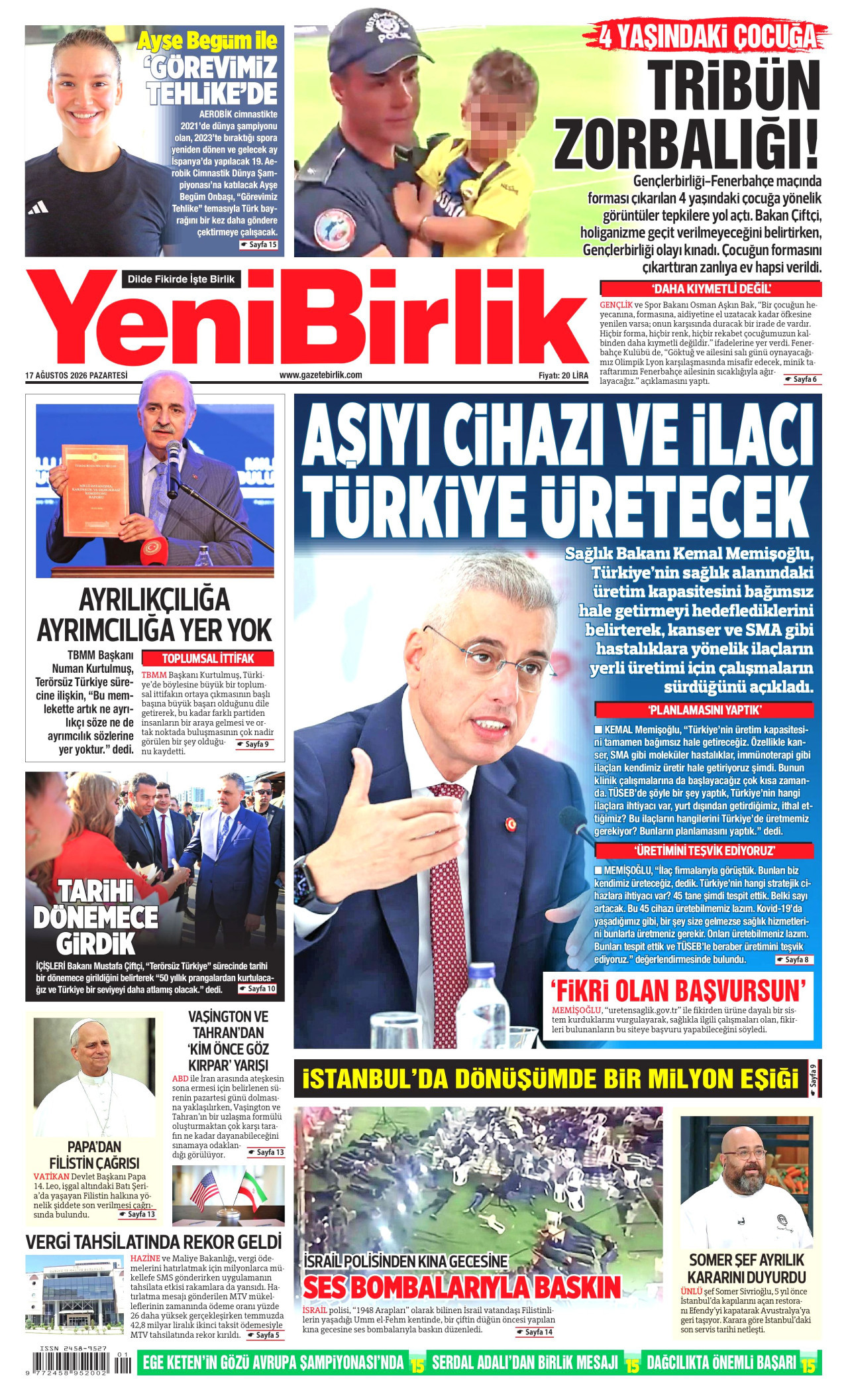 YENİBİRLİK 17 Ağustos 2026 Gazete Manşeti Büyük