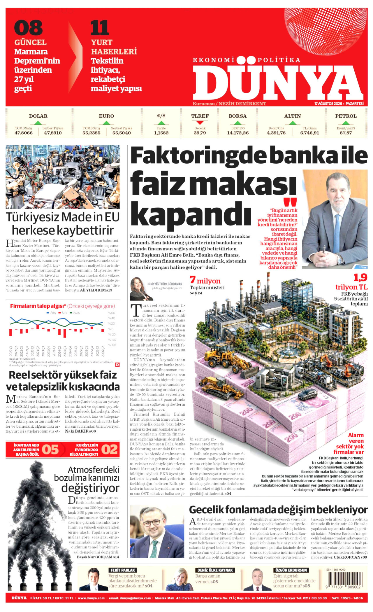 DÜNYA 17 Ağustos 2026 Gazete Manşeti Büyük
