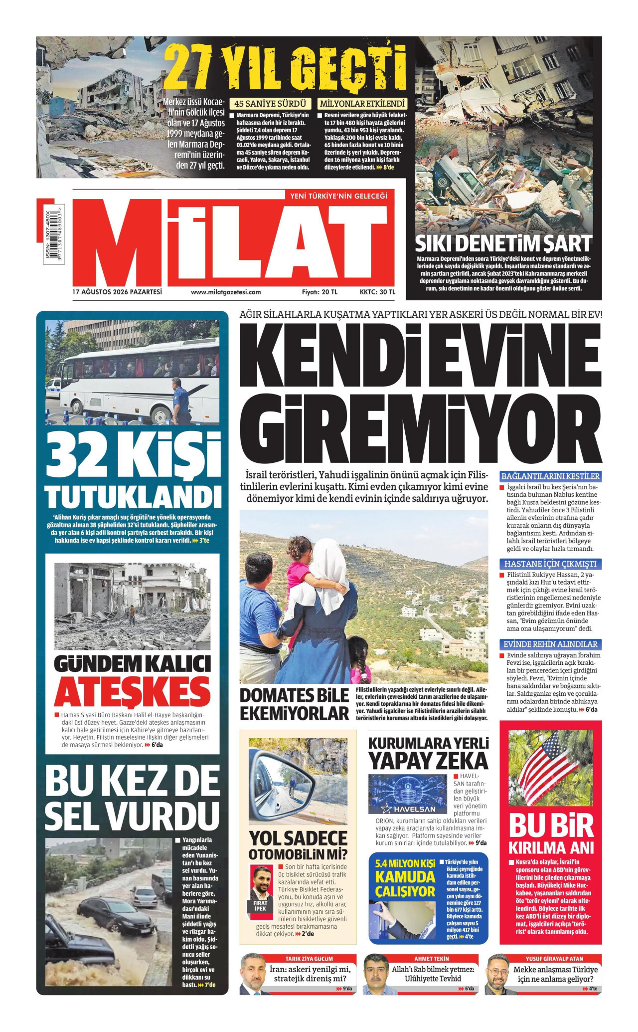 MİLAT 17 Ağustos 2026 Gazete Manşeti Büyük