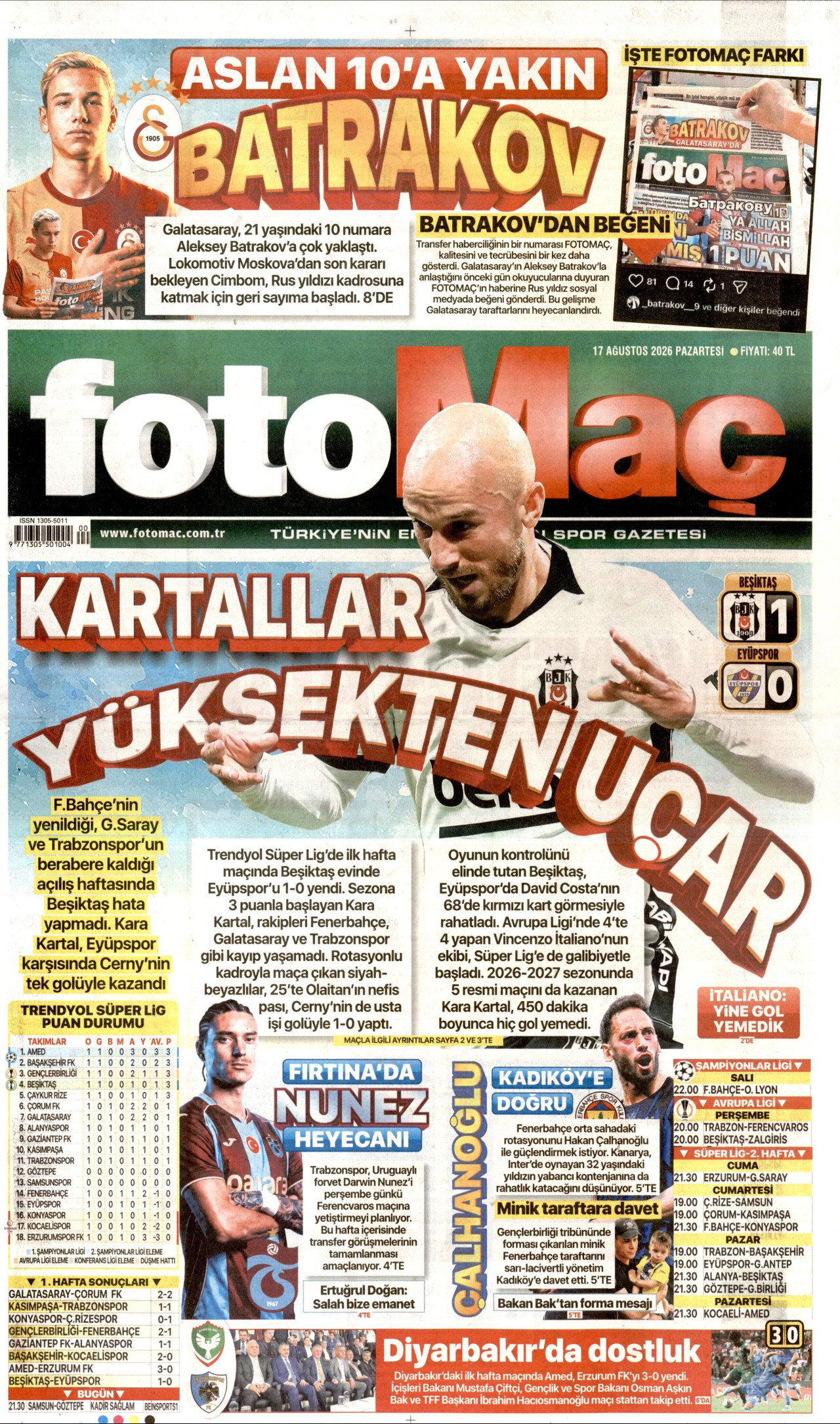 FOTOMAÇ 17 Ağustos 2026 Gazete Manşeti Büyük