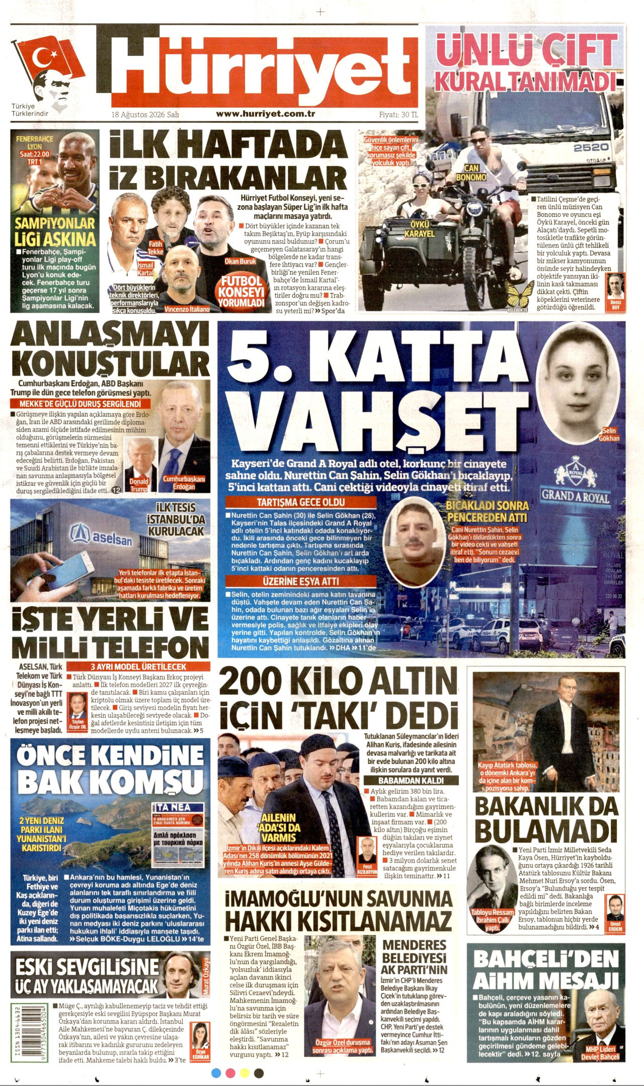 HÜRRİYET 18 Ağustos 2026 Gazete Manşeti Büyük