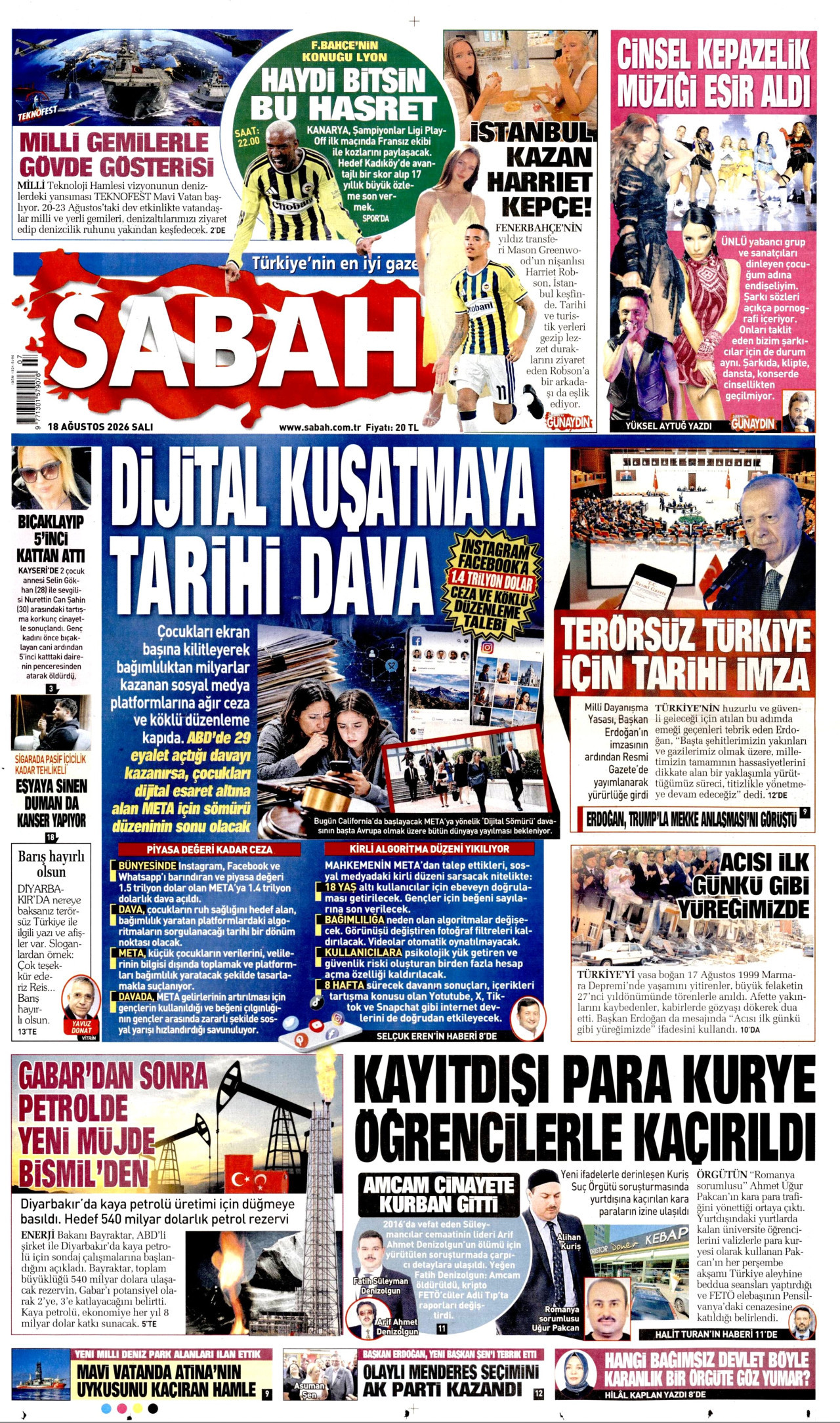 SABAH 18 Ağustos 2026 Gazete Manşeti Büyük