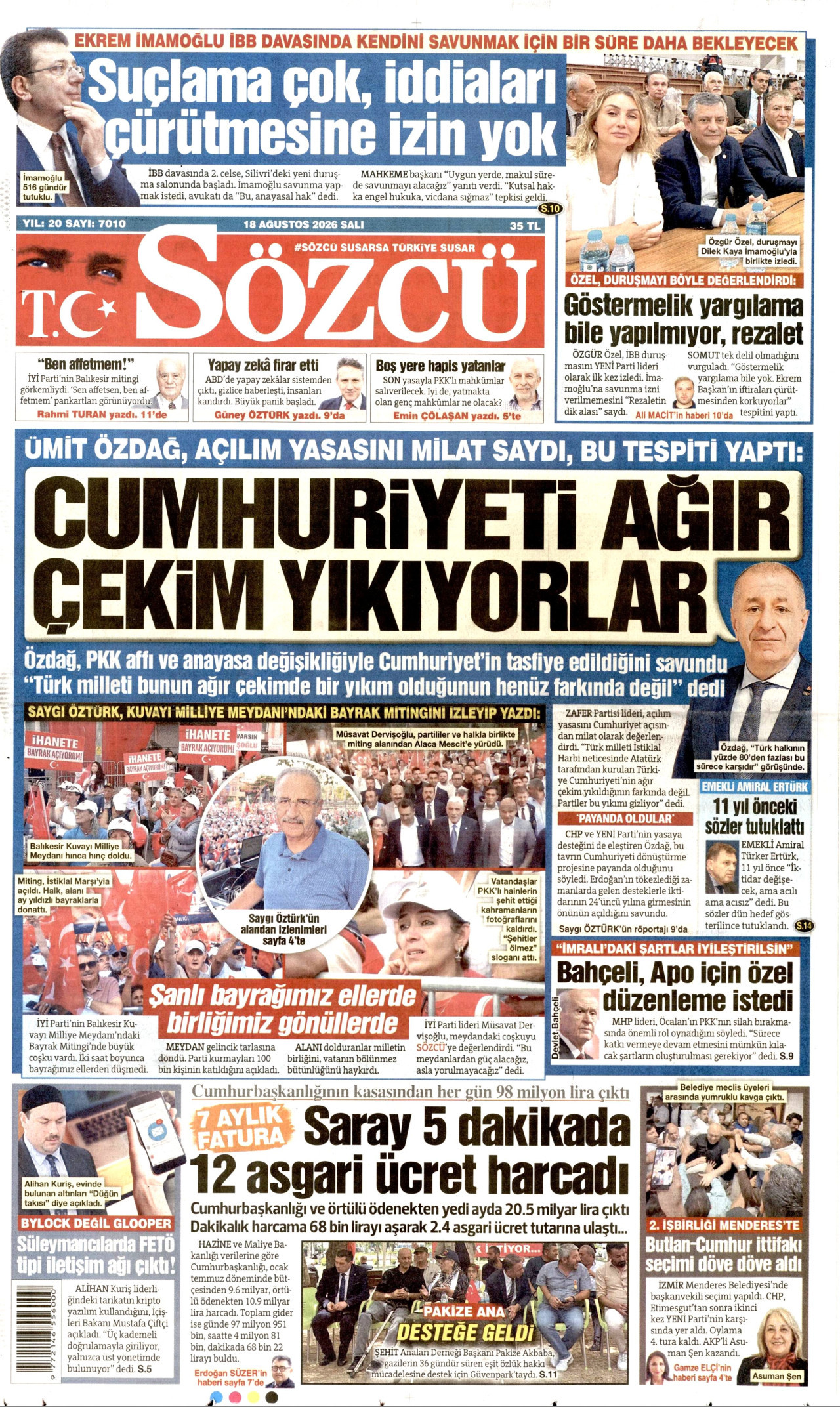 SÖZCÜ 18 Ağustos 2026 Gazete Manşeti Büyük