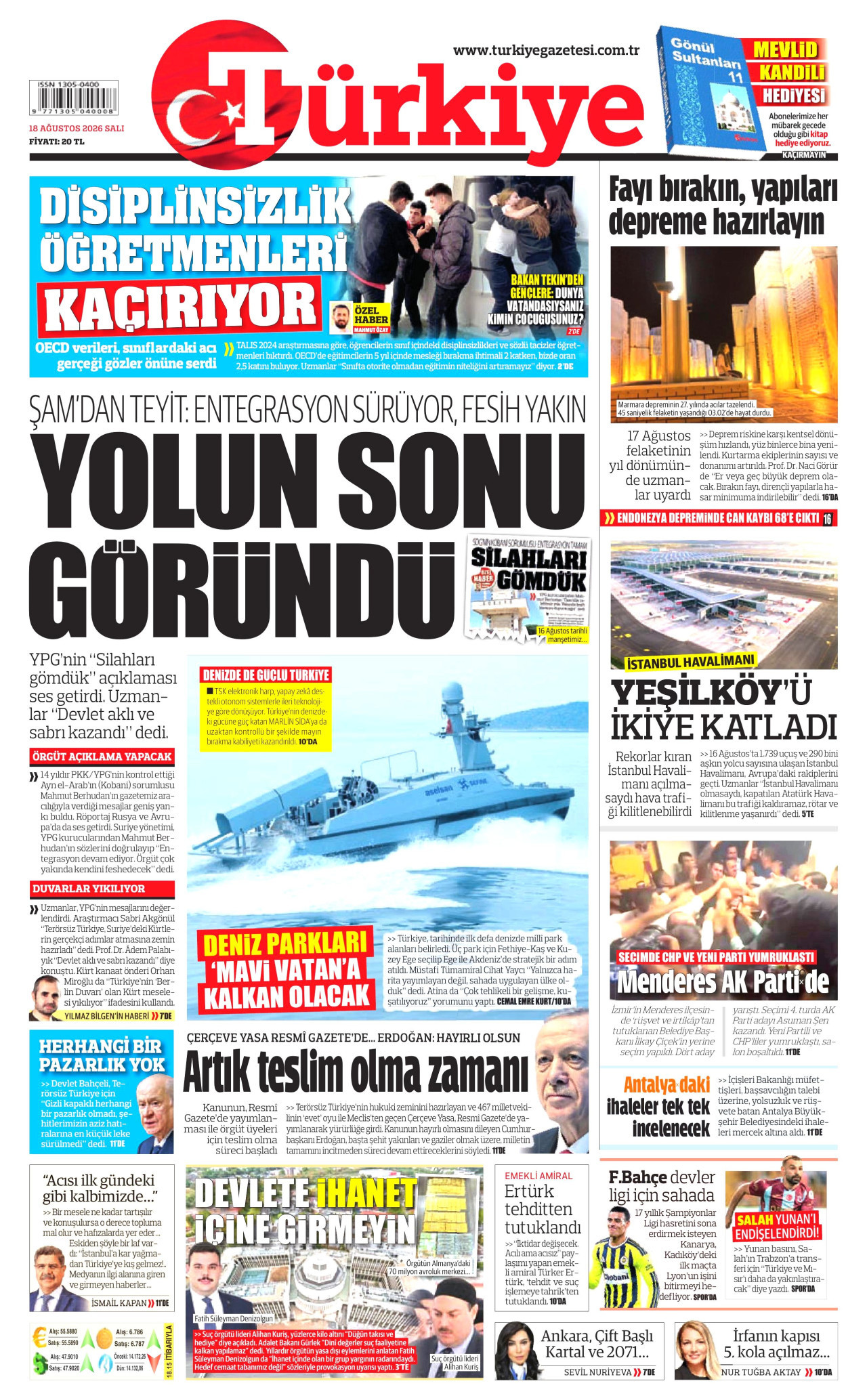 TÜRKİYE GAZETESİ 18 Ağustos 2026 Gazete Manşeti Büyük