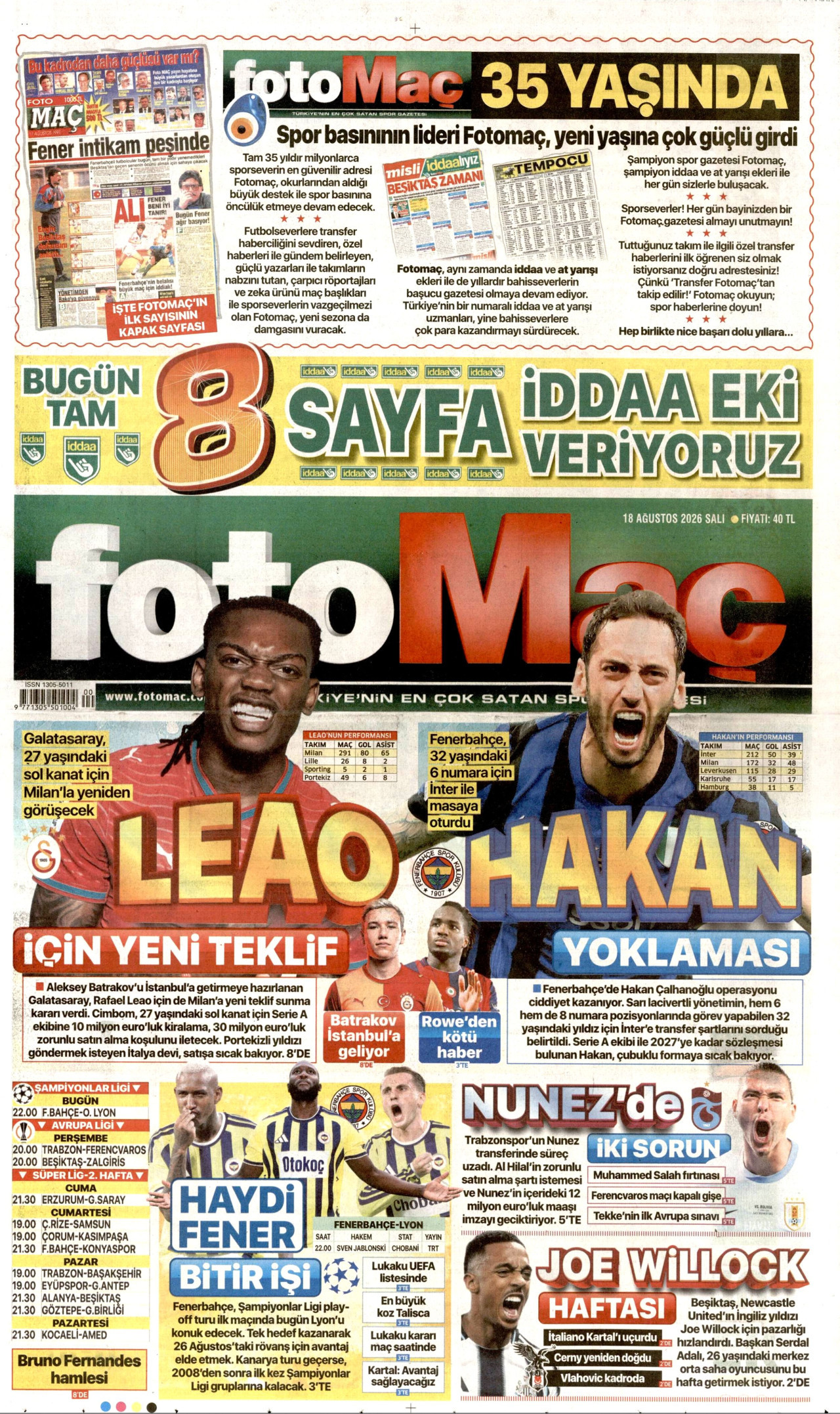 FOTOMAÇ 18 Ağustos 2026 Gazete Manşeti Büyük