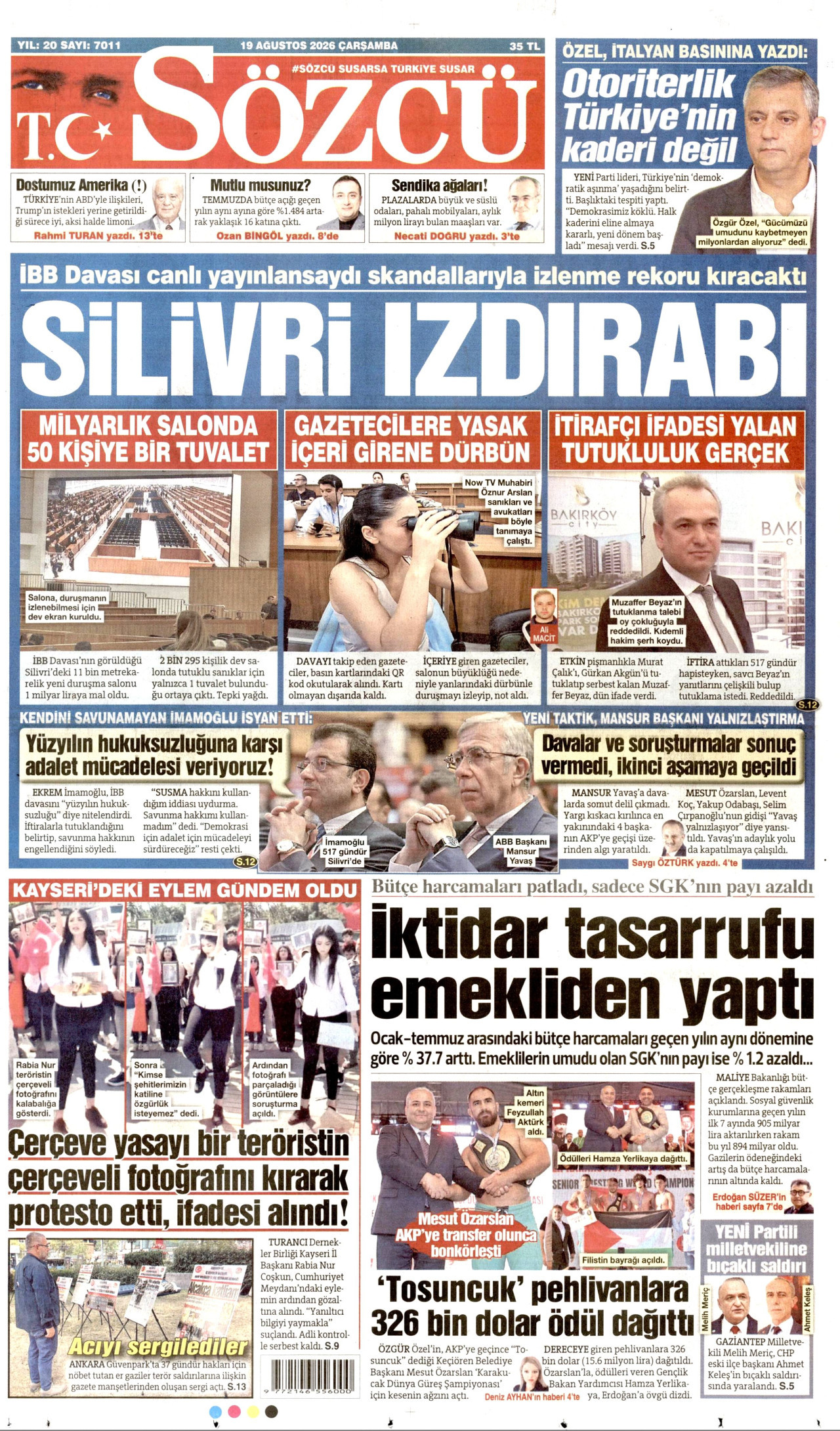 SÖZCÜ 19 Ağustos 2026 Gazete Manşeti Büyük