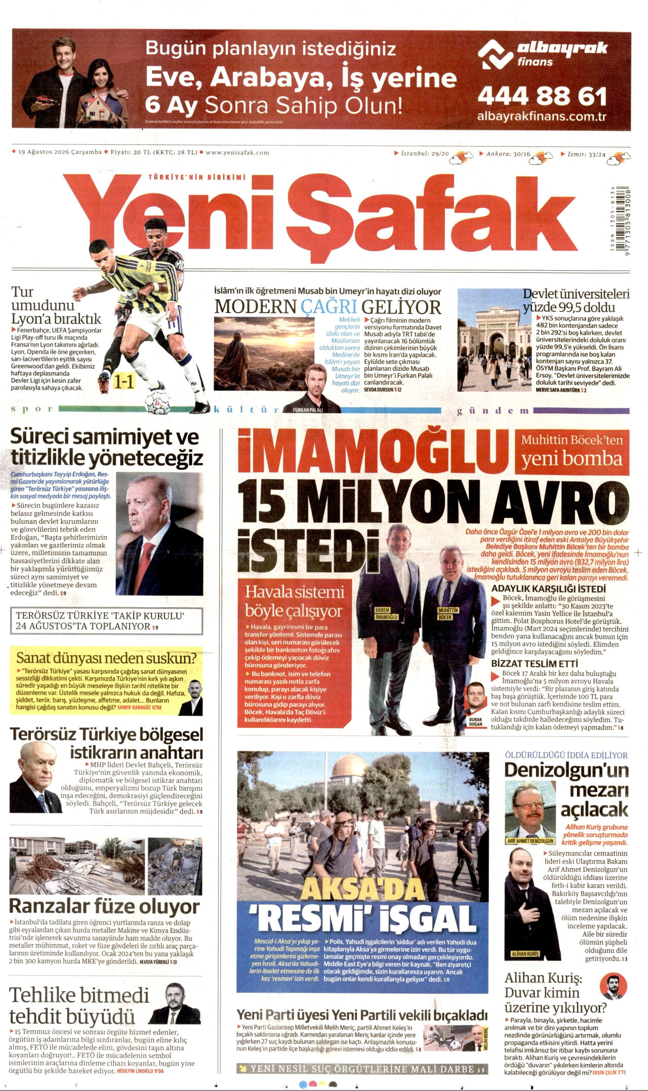YENİ ŞAFAK 19 Ağustos 2026 Gazete Manşeti Büyük