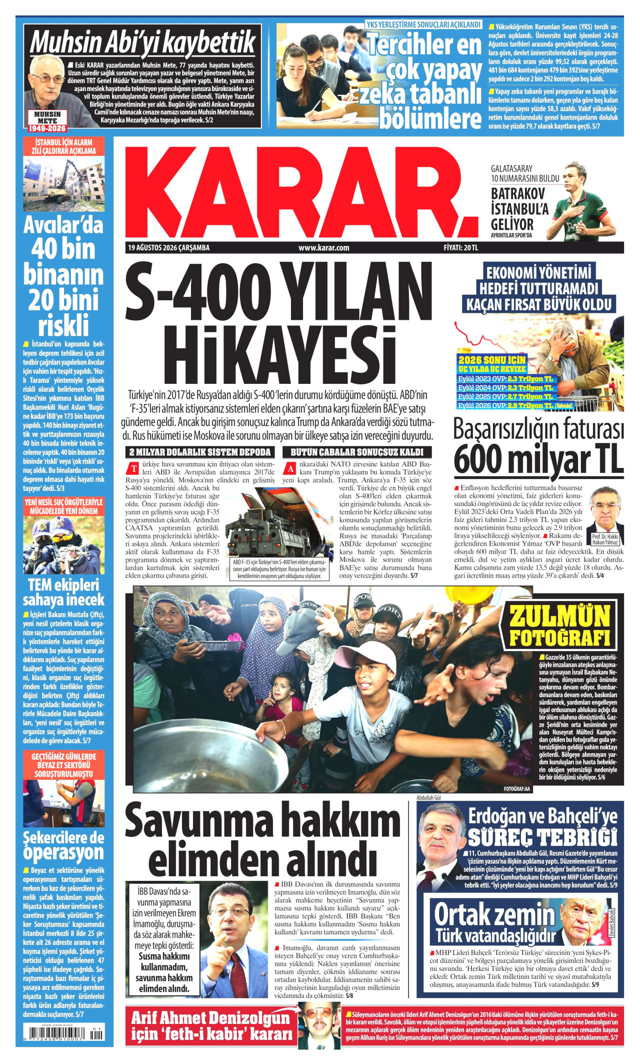 KARAR 19 Ağustos 2026 Gazete Manşeti Büyük