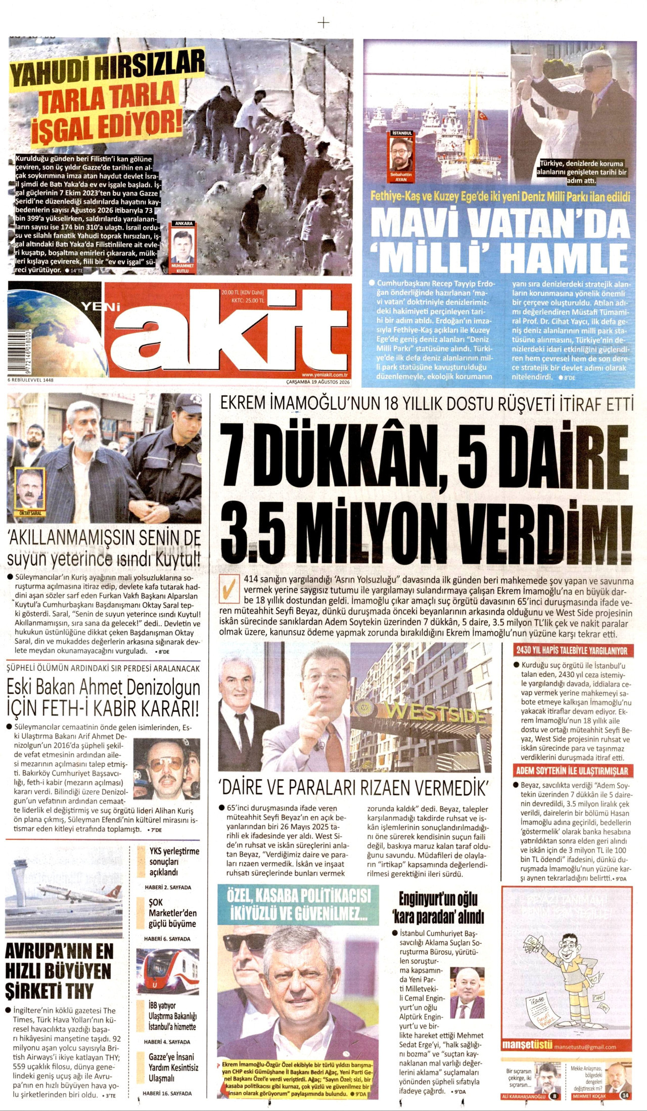 YENİ AKİT 19 Ağustos 2026 Gazete Manşeti Büyük