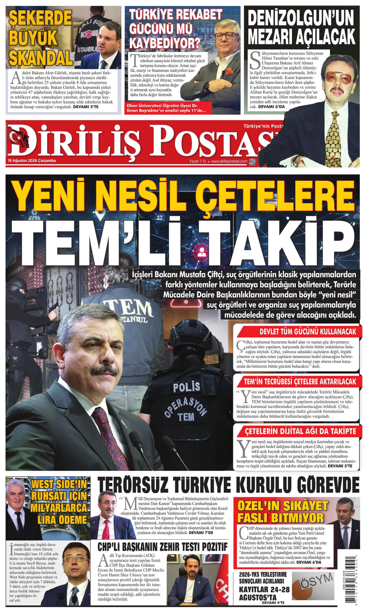 DİRİLİŞ POSTASI 19 Ağustos 2026 Gazete Manşeti Büyük