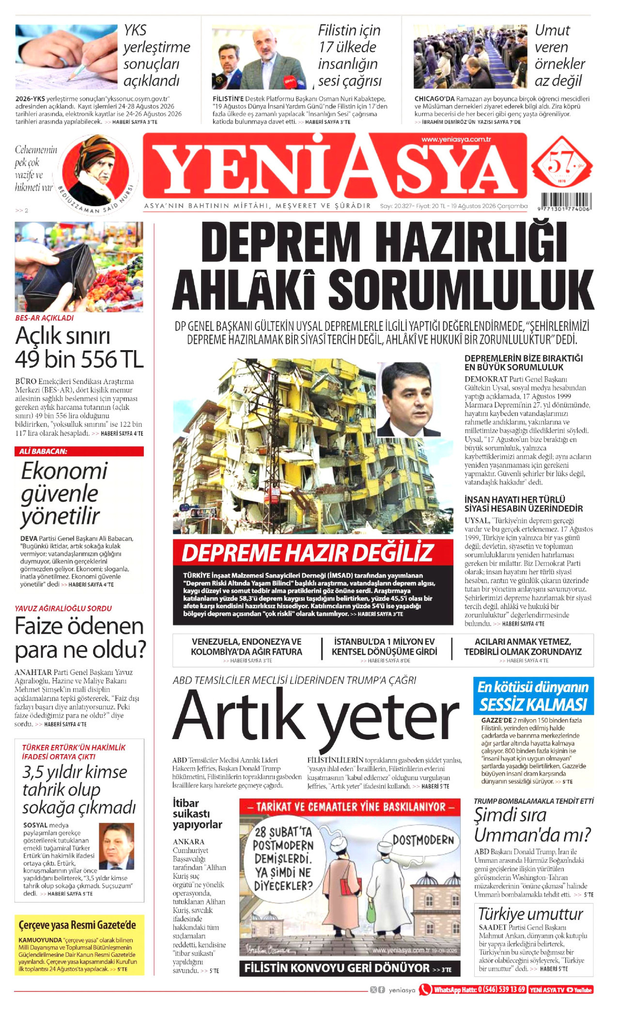 YENİ ASYA 19 Ağustos 2026 Gazete Manşeti Büyük