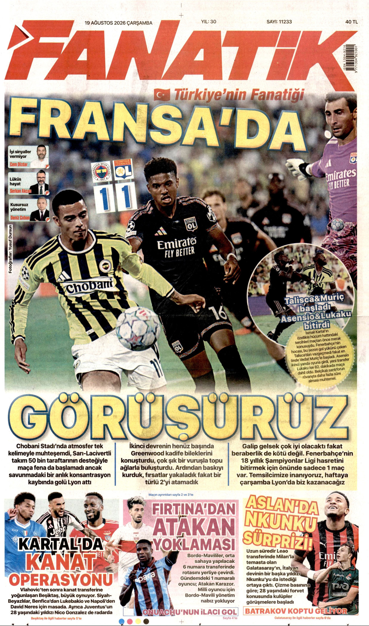 FANATİK 19 Ağustos 2026 Gazete Manşeti Büyük